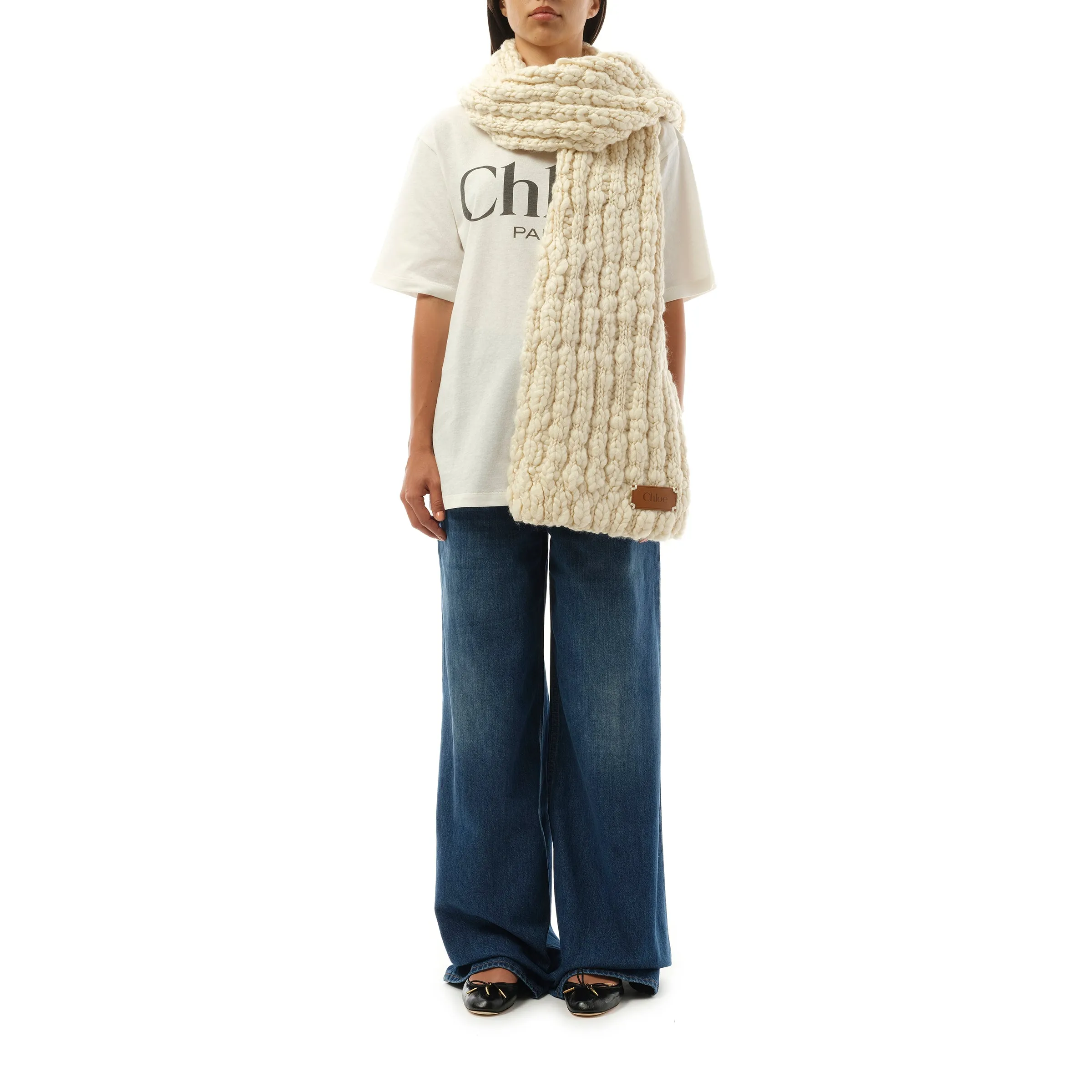 Chunky Knit Scarf in White Powder sold by MARAIS product image thumbnail 4