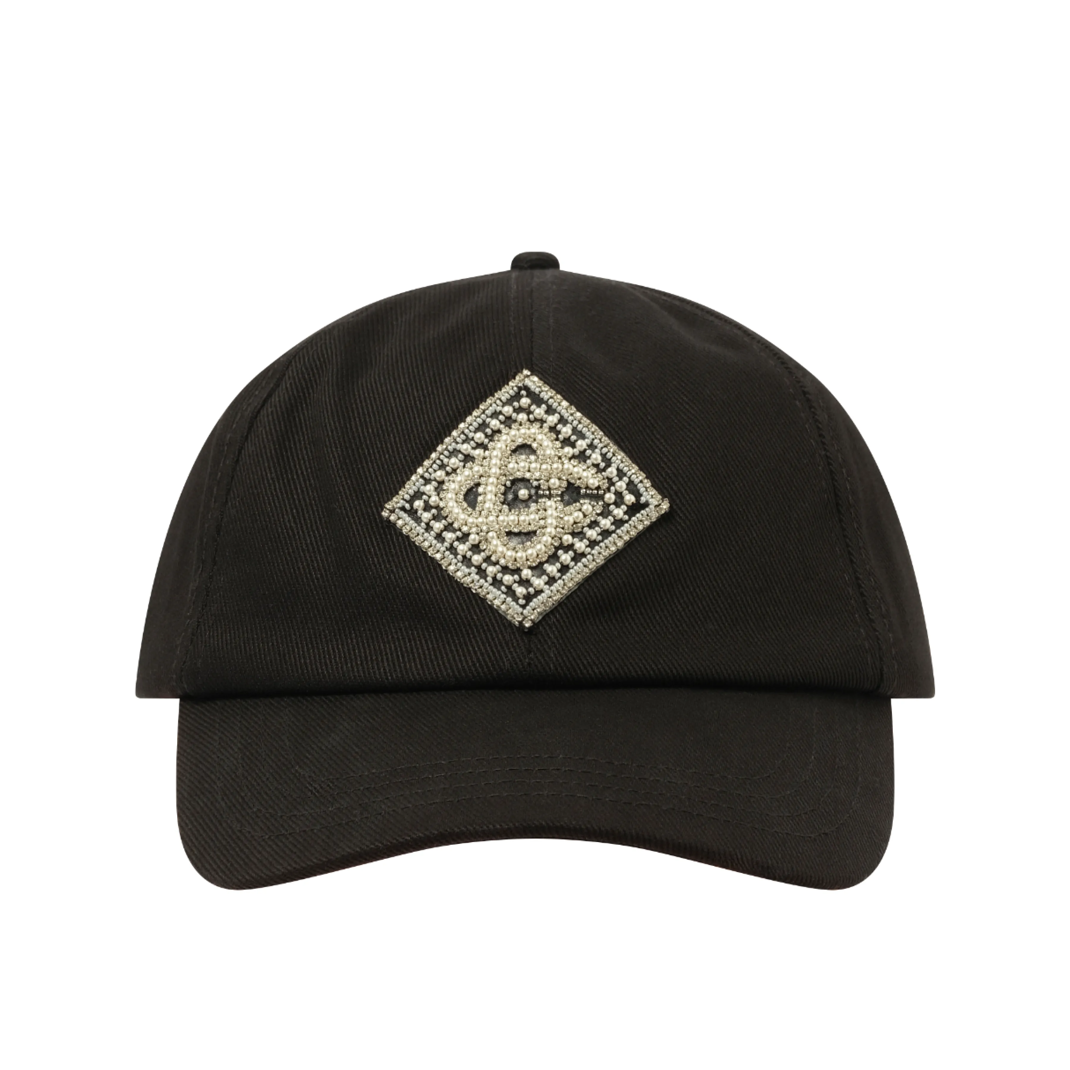 Pearl Diamond CC Patch Cap in Black sold by MARAIS