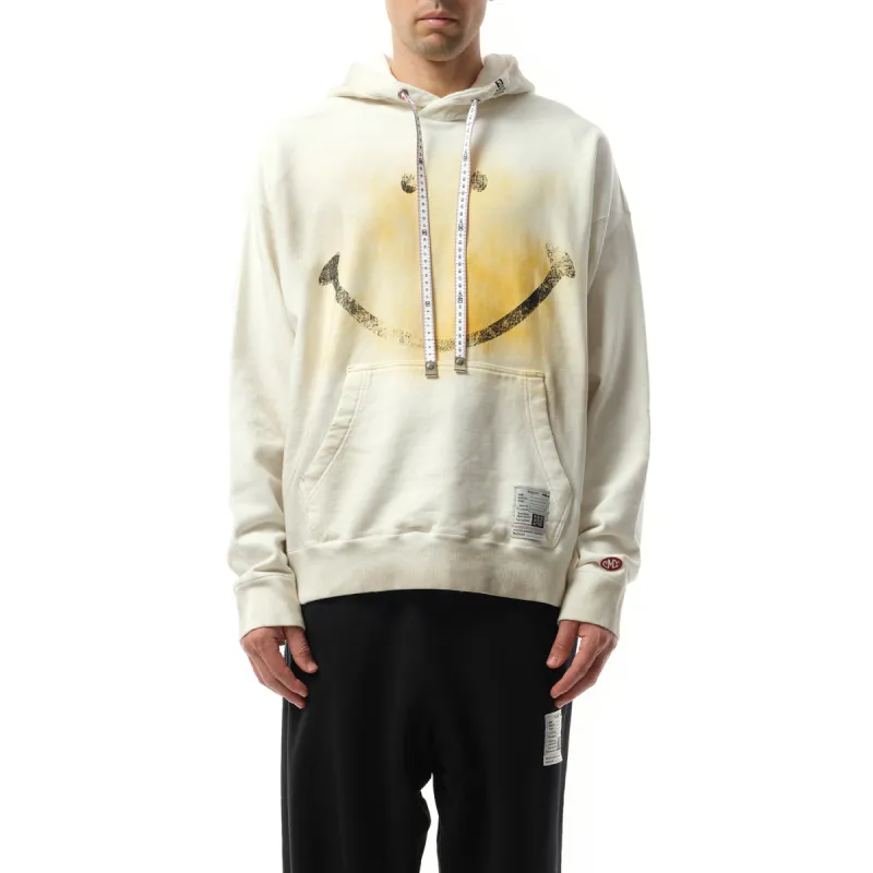 Smily Face Printed Distressed Hoodie in White sold by MARAIS
