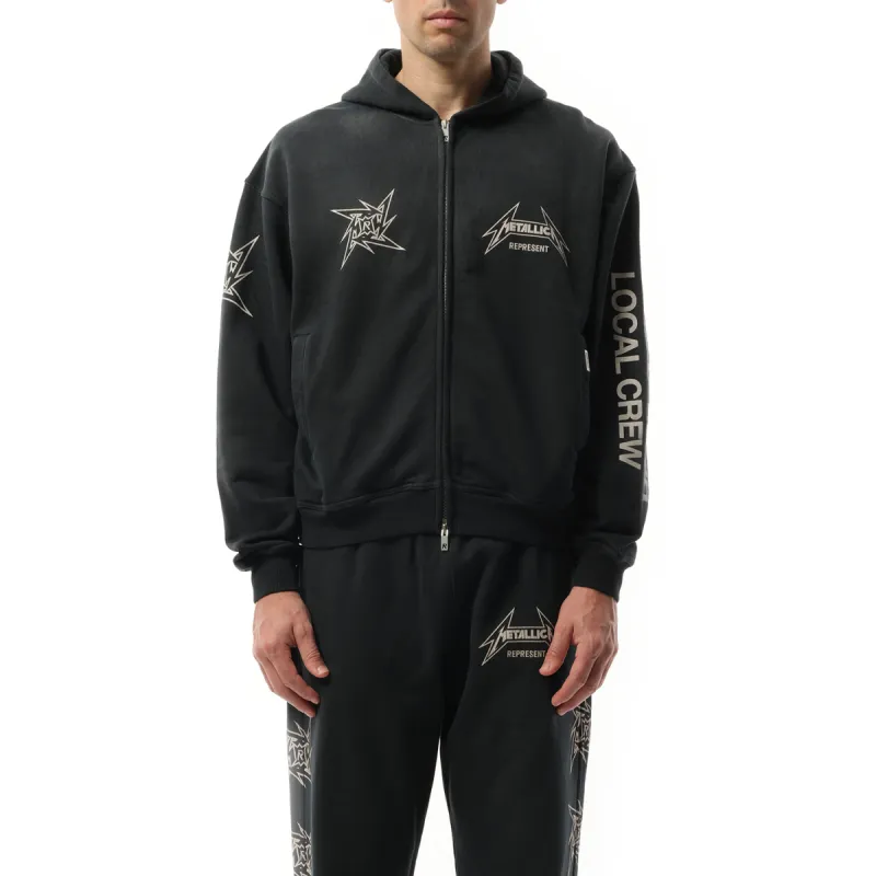 Metallica 40 Year Anniversary Zip-Up Hoodie in Stained Black sold by MARAIS