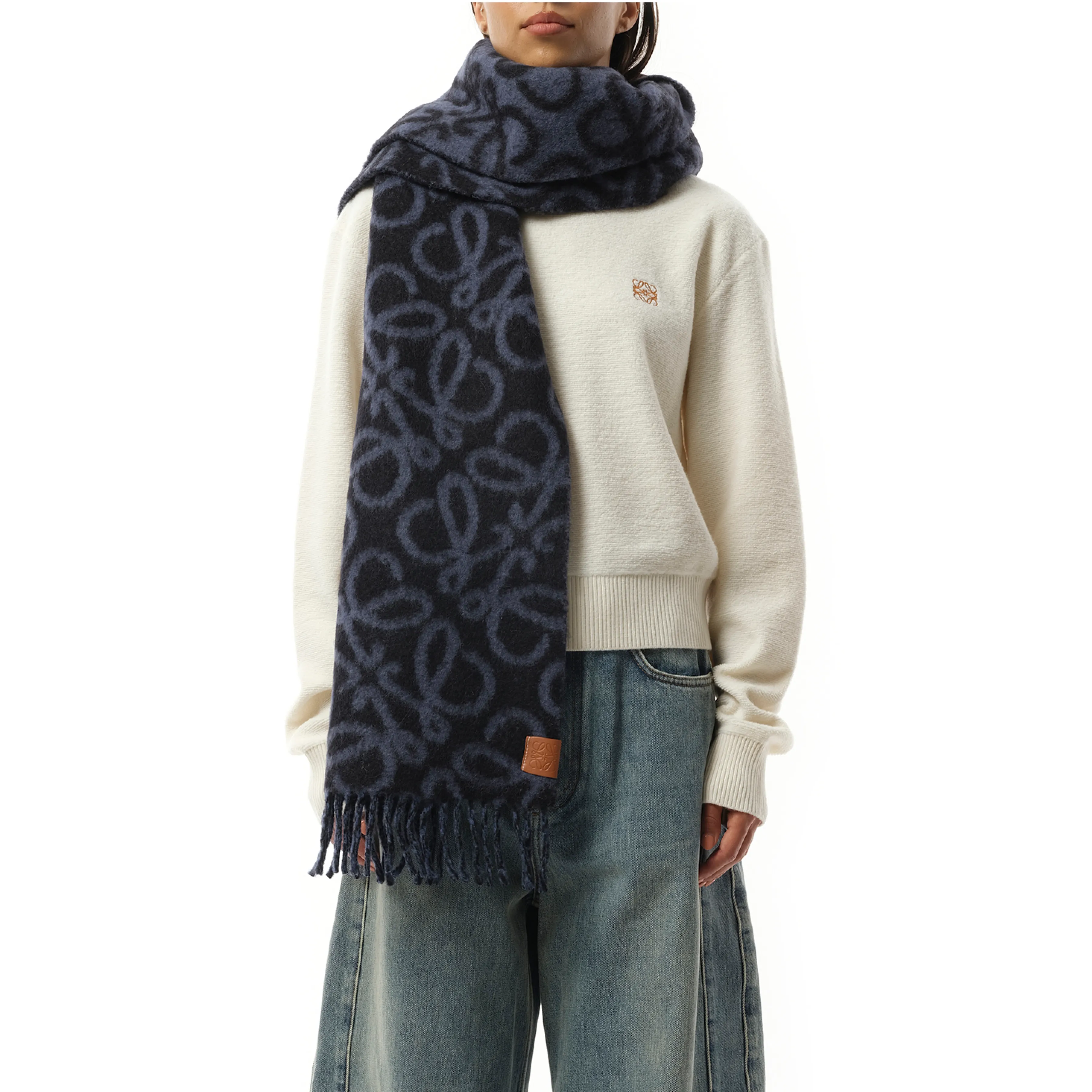 Textured Anagram Scarf in Navy Blue/Blue sold by MARAIS