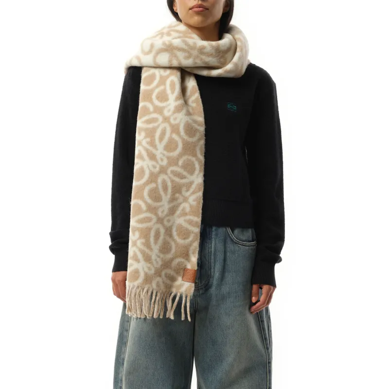 Textured Anagram Scarf in Beige/White sold by MARAIS