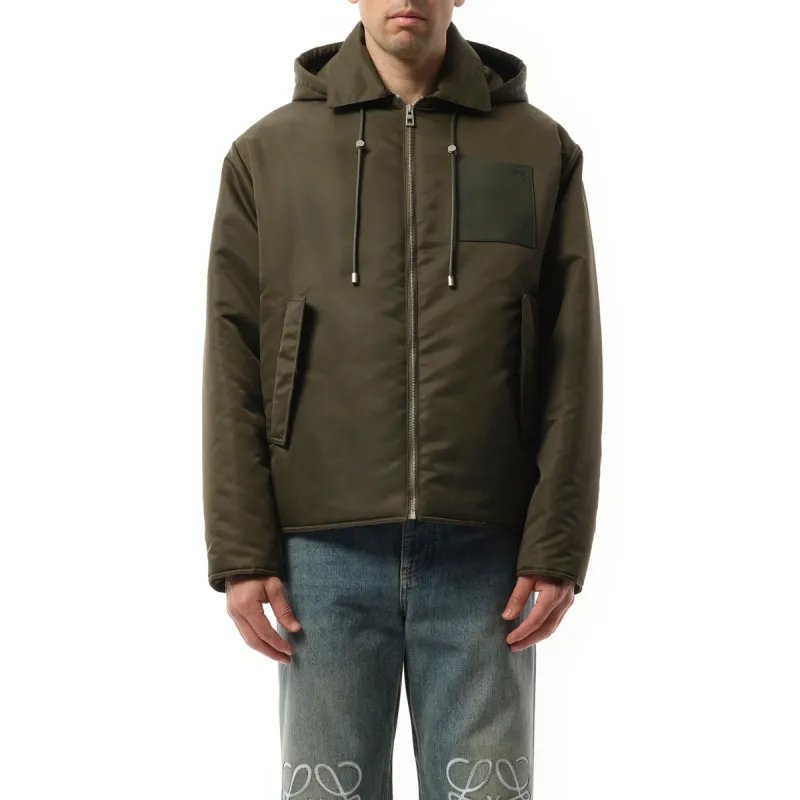 Padded Hood Jacket in Khaki Green made by Loewe