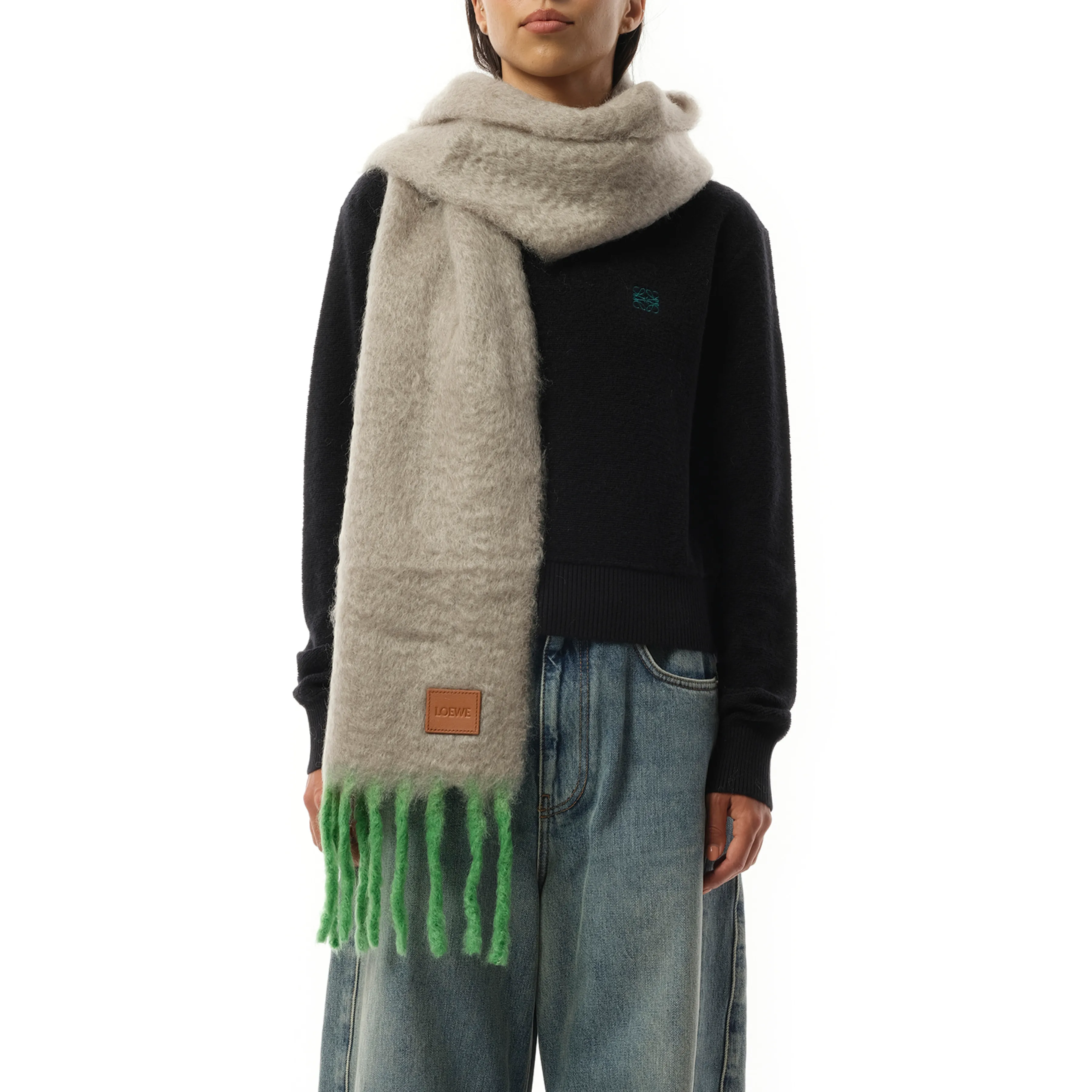 Mohair Blend Scarf in Beige/Green sold by MARAIS
