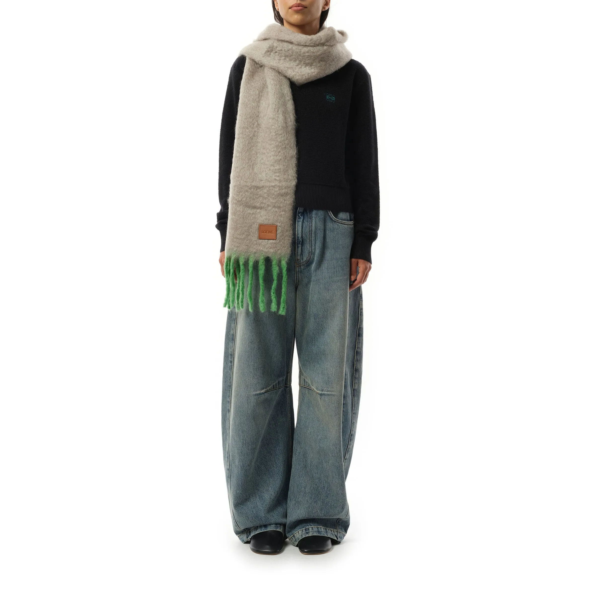 Mohair Blend Scarf in Beige/Green sold by MARAIS product image thumbnail 4