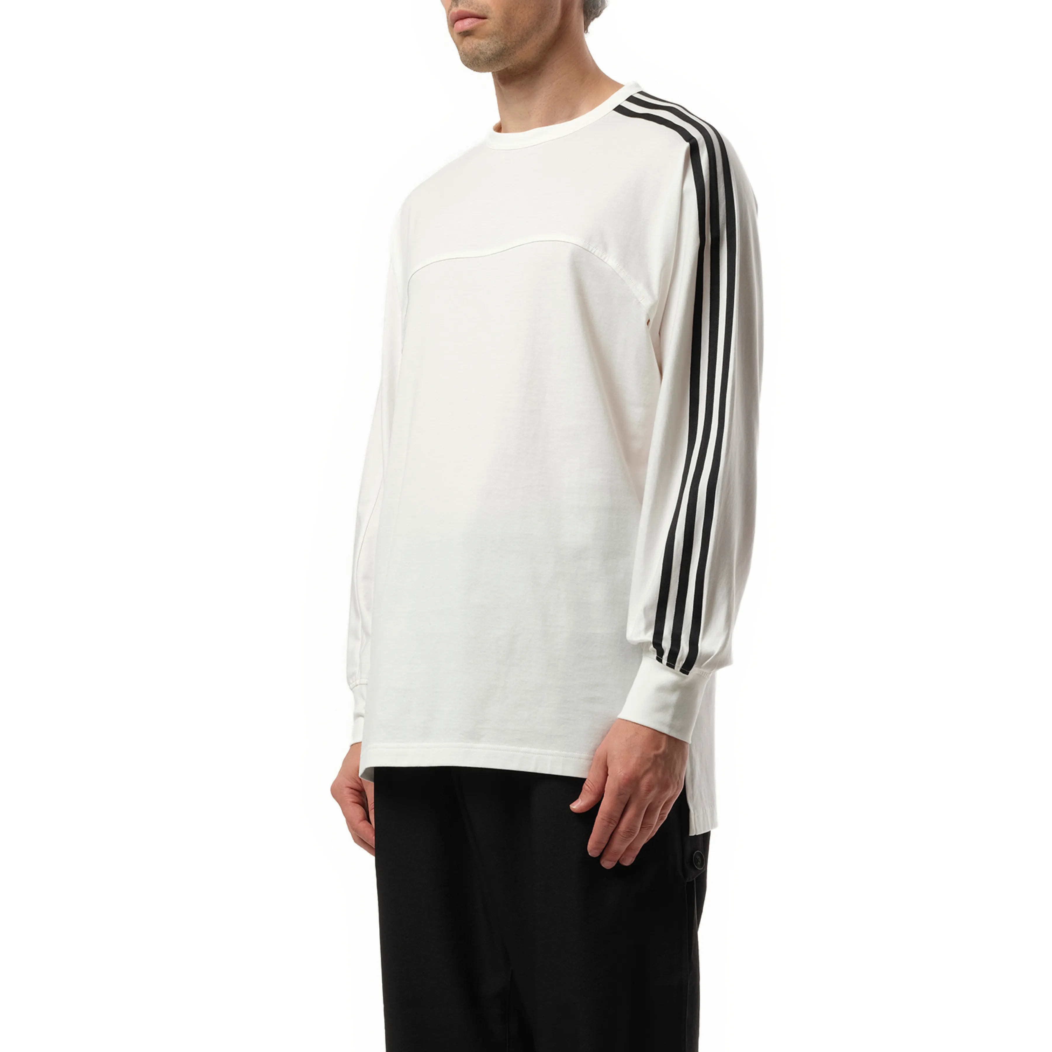 3 Stripe Long Sleeve T-Shirt in White sold by MARAIS product image thumbnail 5