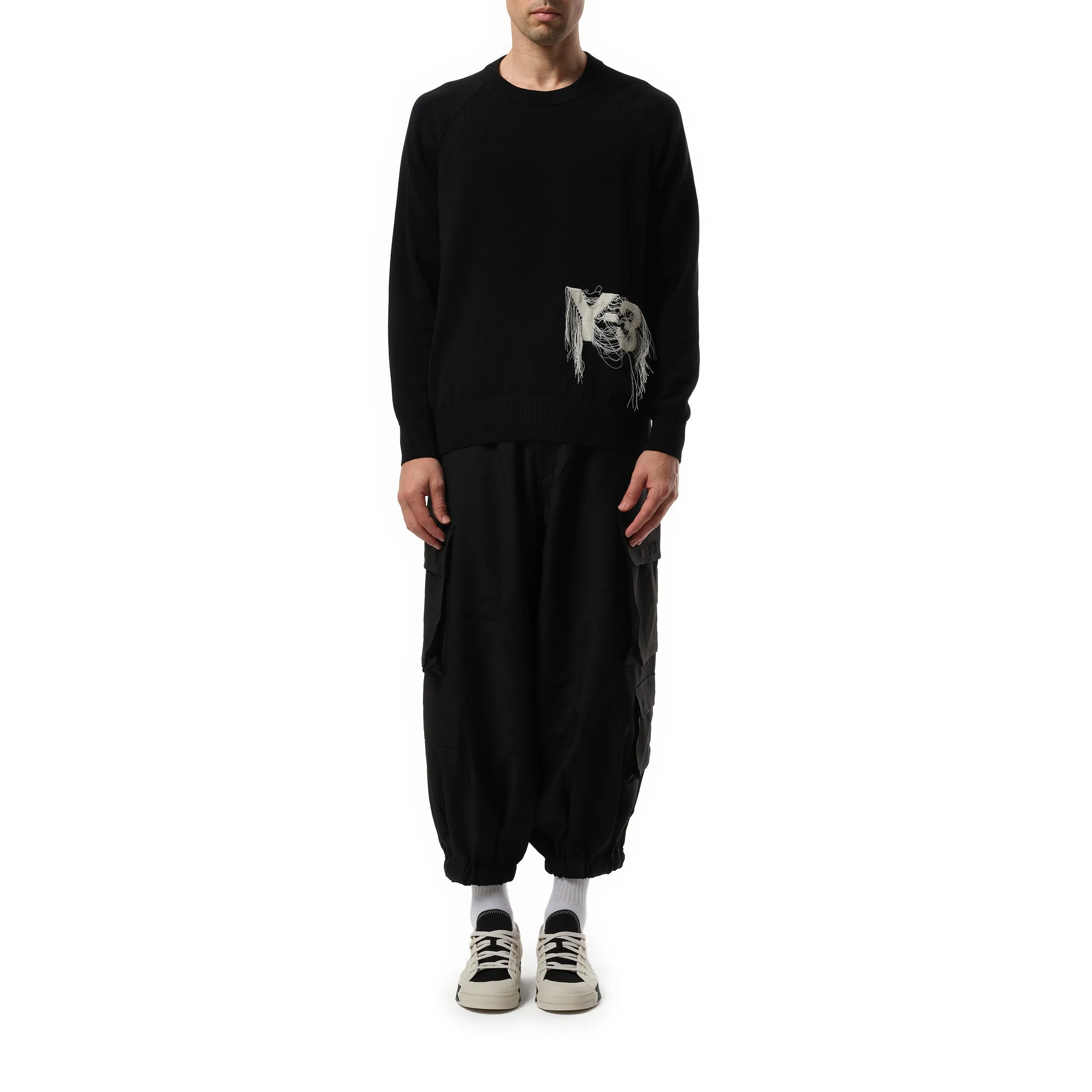 Frayed Logo Knit Sweater in Black sold by MARAIS product image thumbnail 4
