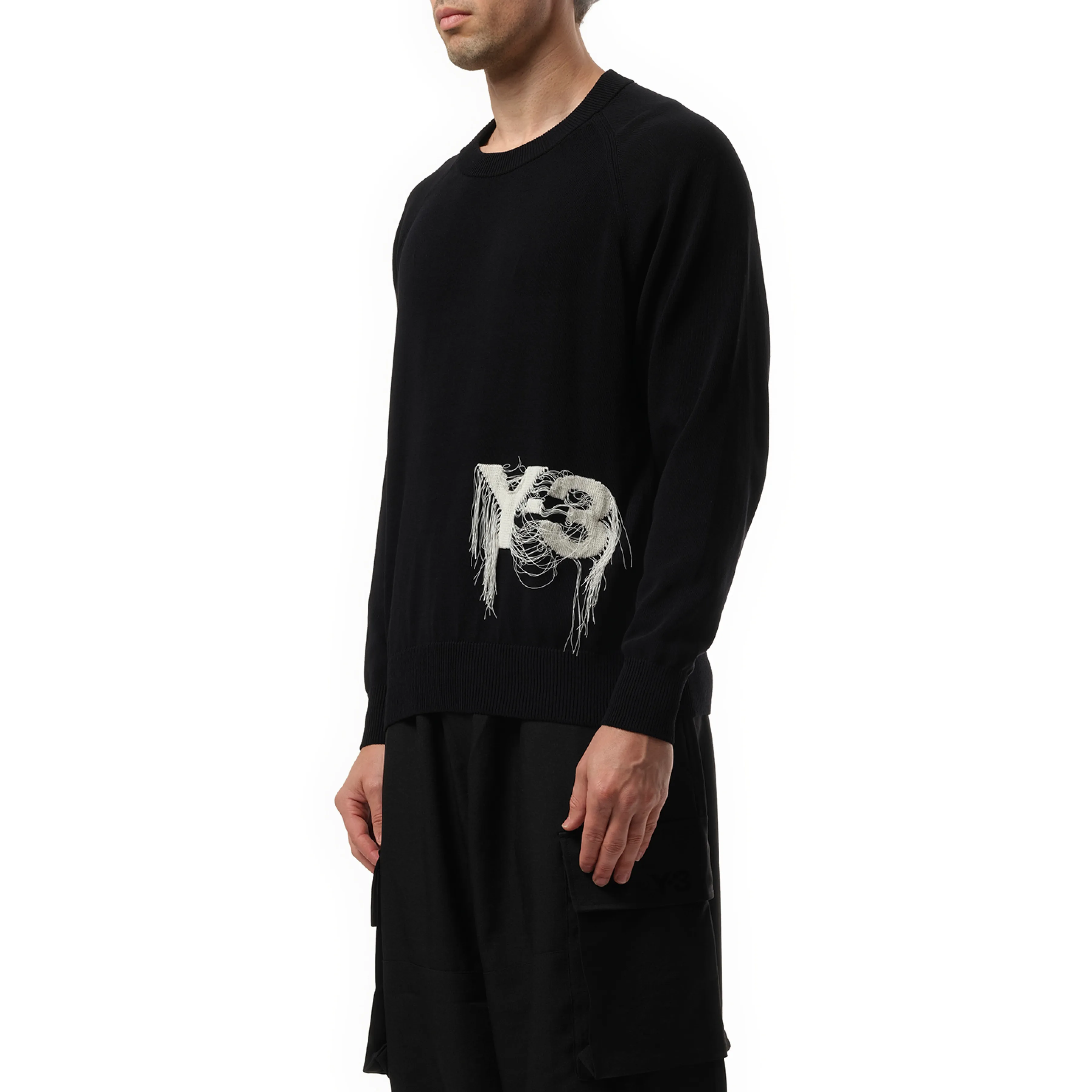 Frayed Logo Knit Sweater in Black sold by MARAIS product image thumbnail 5