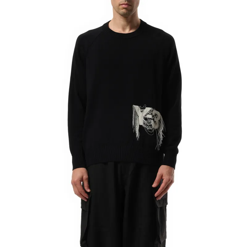 Frayed Logo Knit Sweater in Black sold by MARAIS