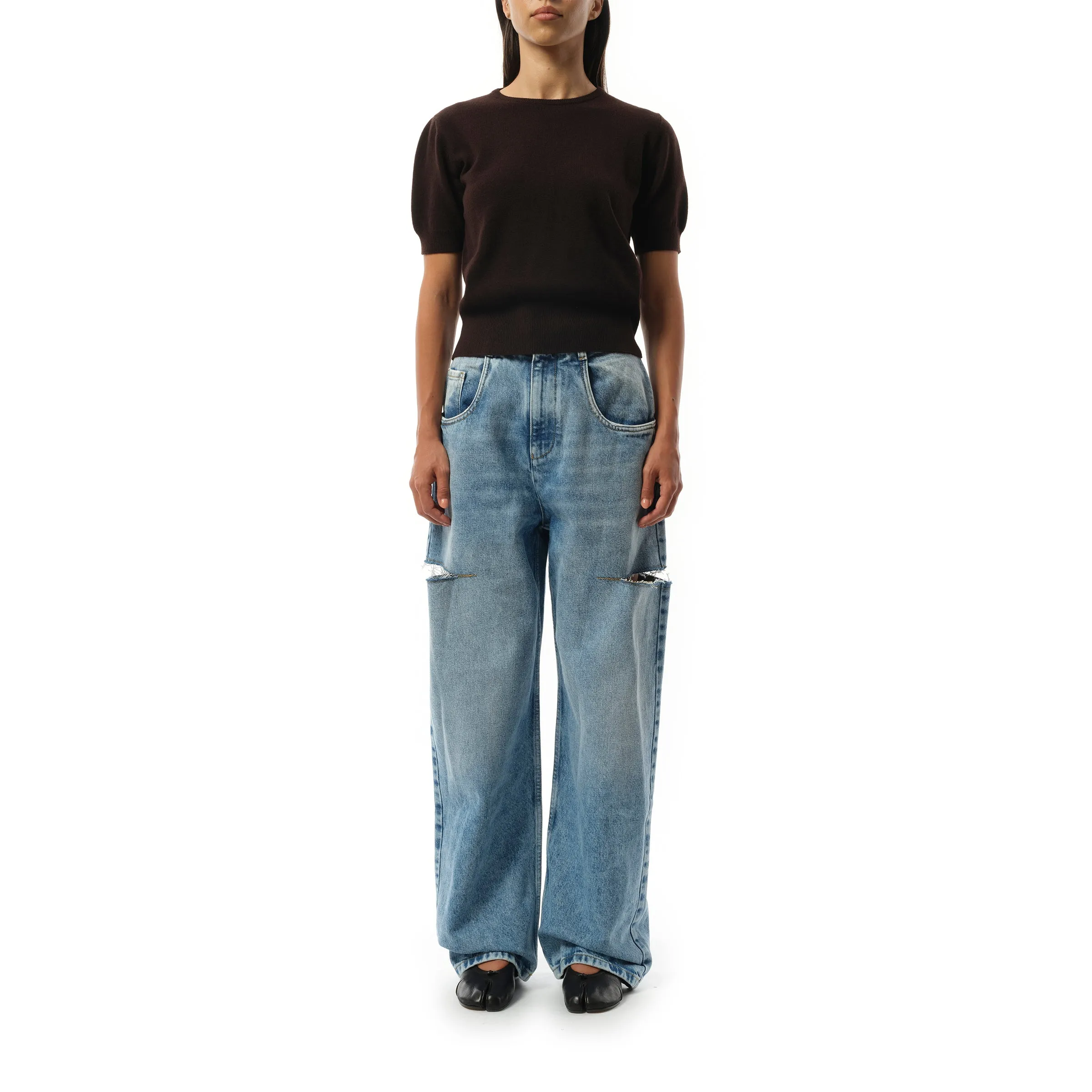 Short-sleeved Sweater in Dark Brown sold by MARAIS product image thumbnail 4