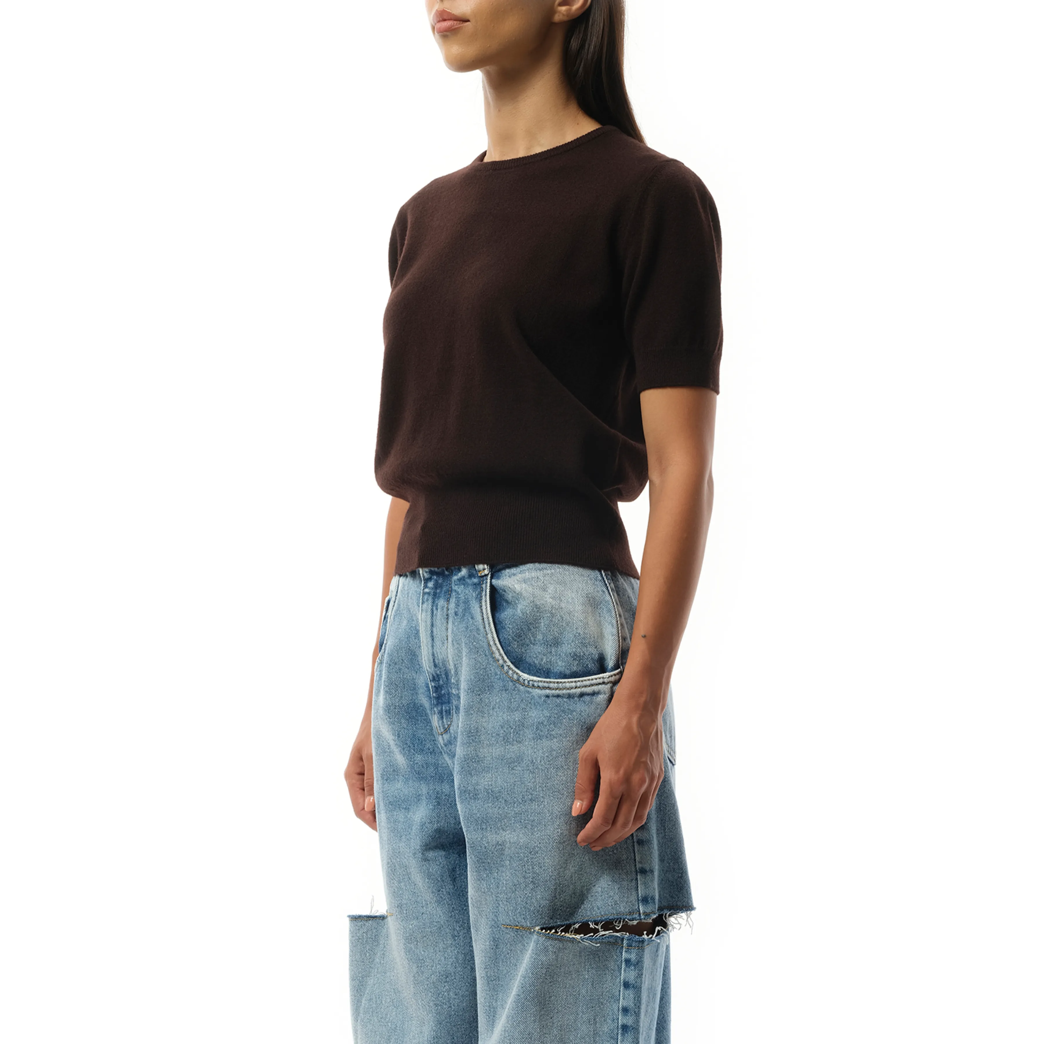 Short-sleeved Sweater in Dark Brown sold by MARAIS product image thumbnail 5