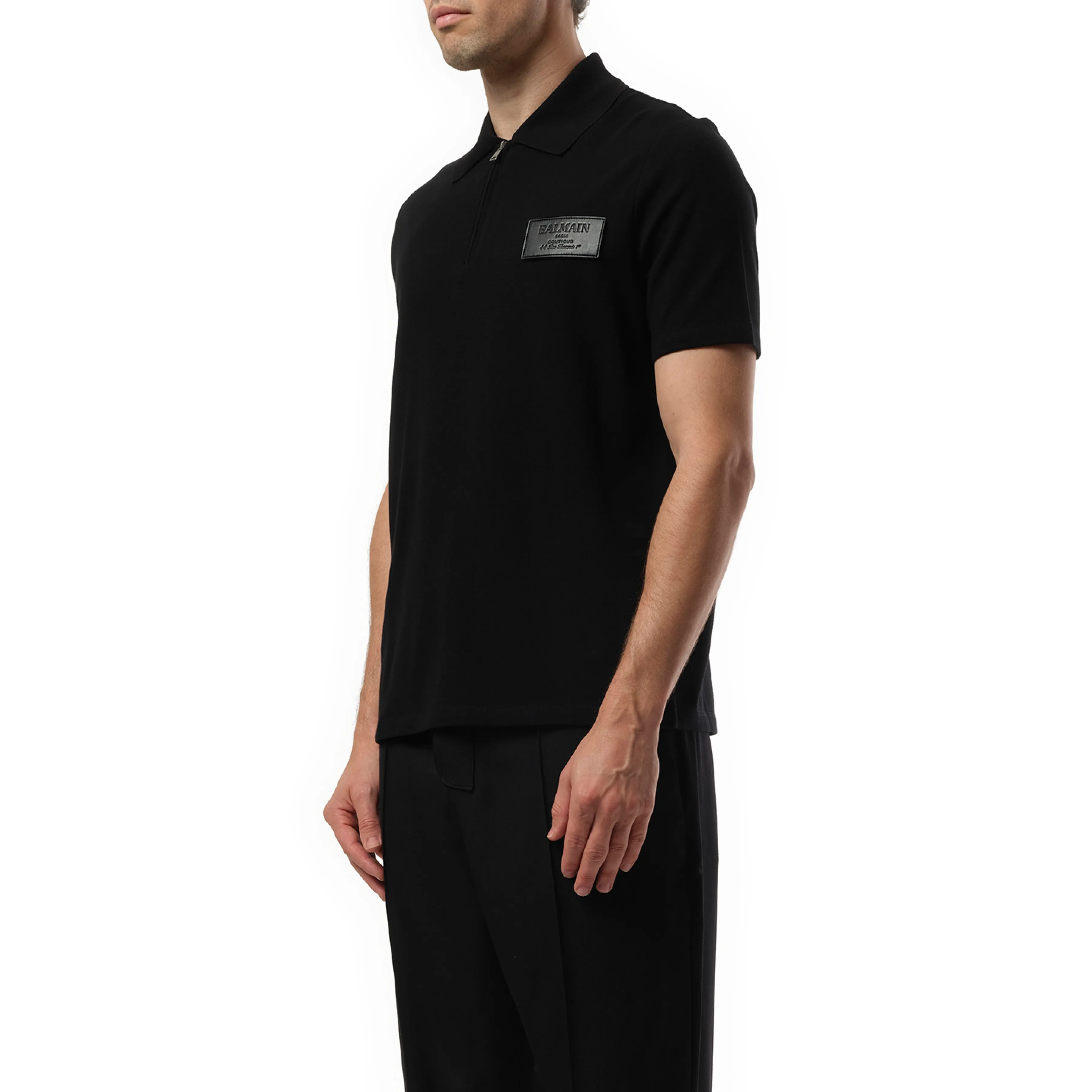 Small Leather Couture Label Zipped Polo in Black sold by MARAIS product image thumbnail 5