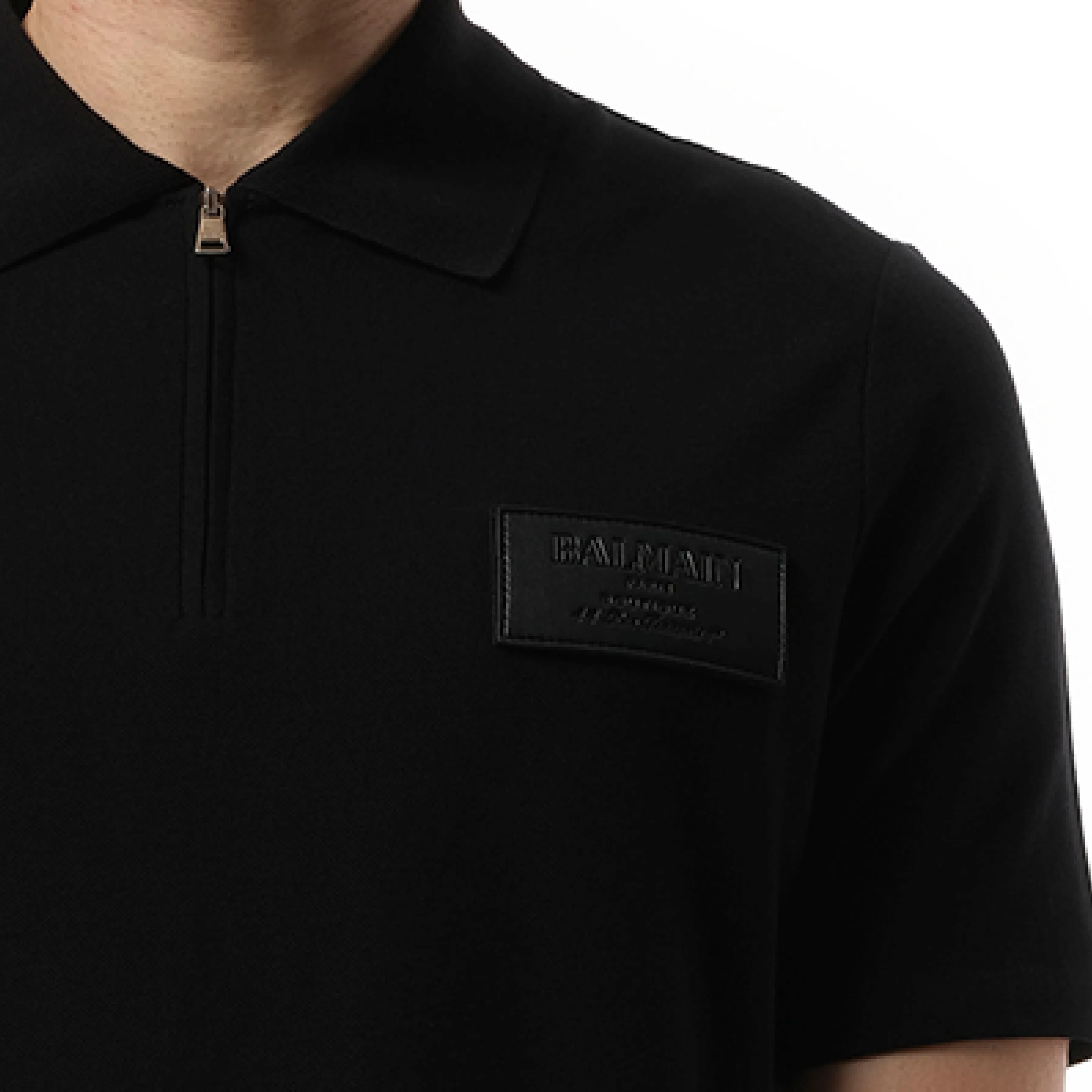 Small Leather Couture Label Zipped Polo in Black sold by MARAIS product image thumbnail 3