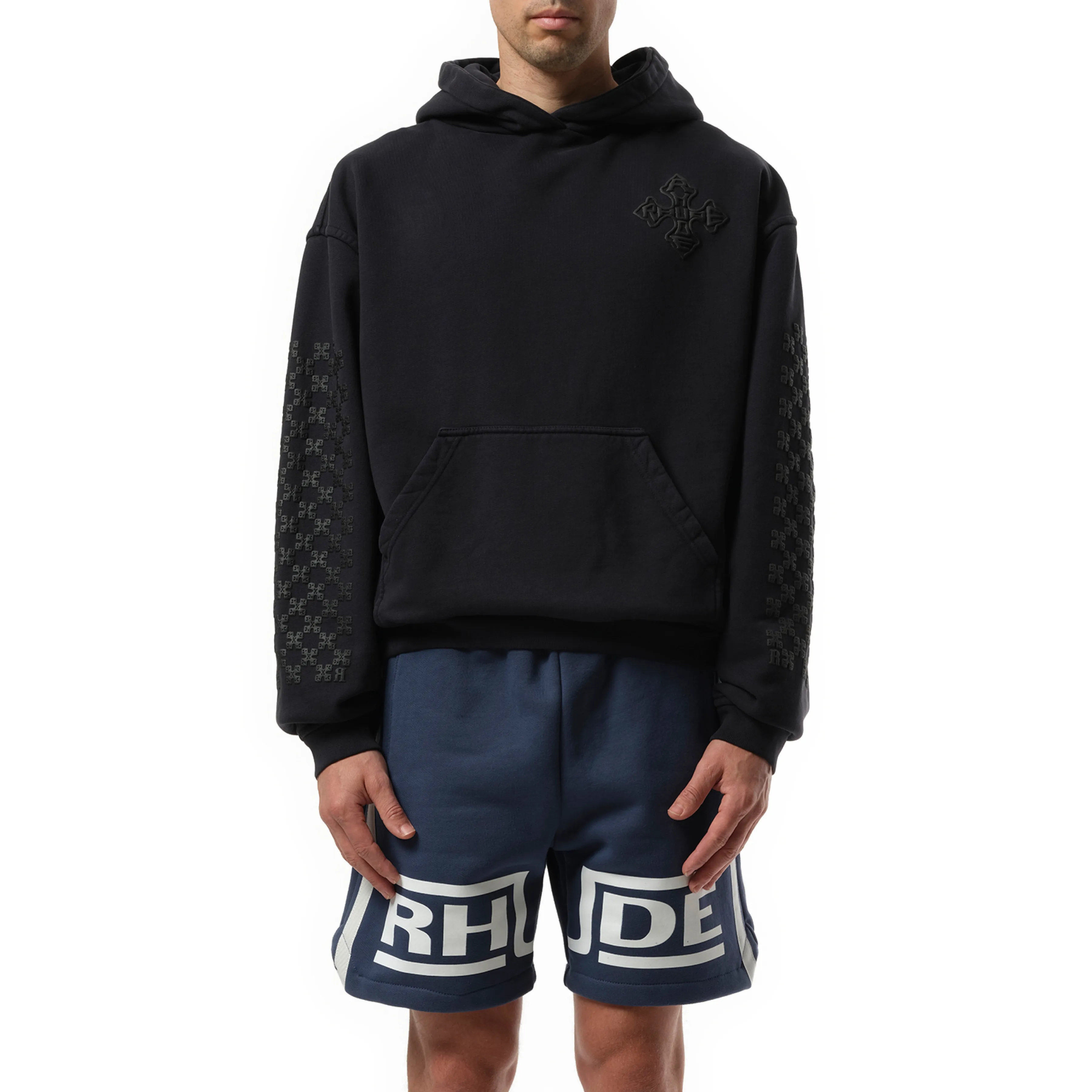 Rhude Cross Logo Hoodie in Vintage Black sold by MARAIS
