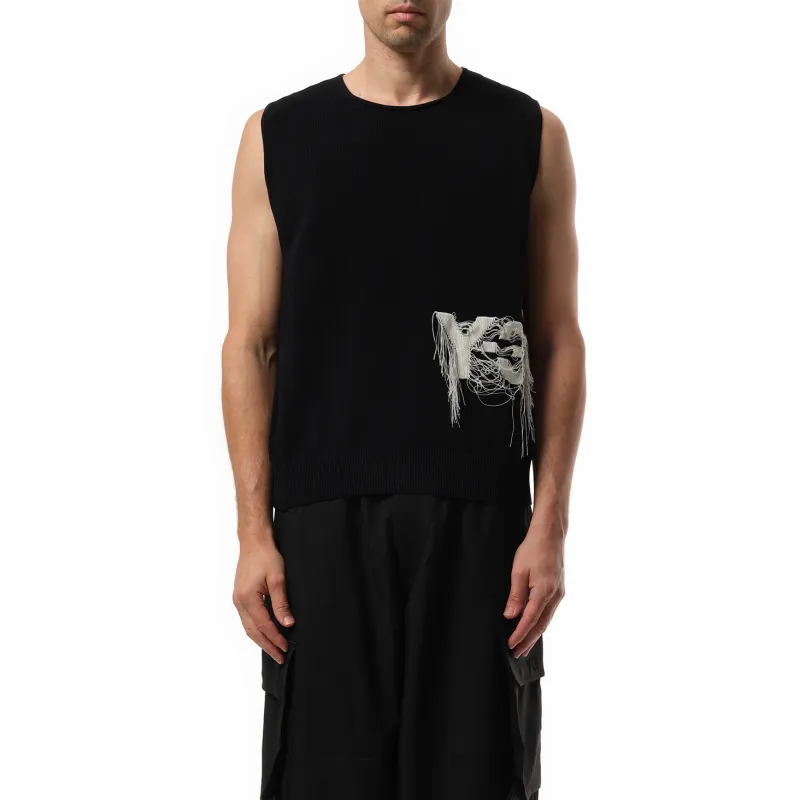 Frayed Logo Knit Vest in Black sold by MARAIS