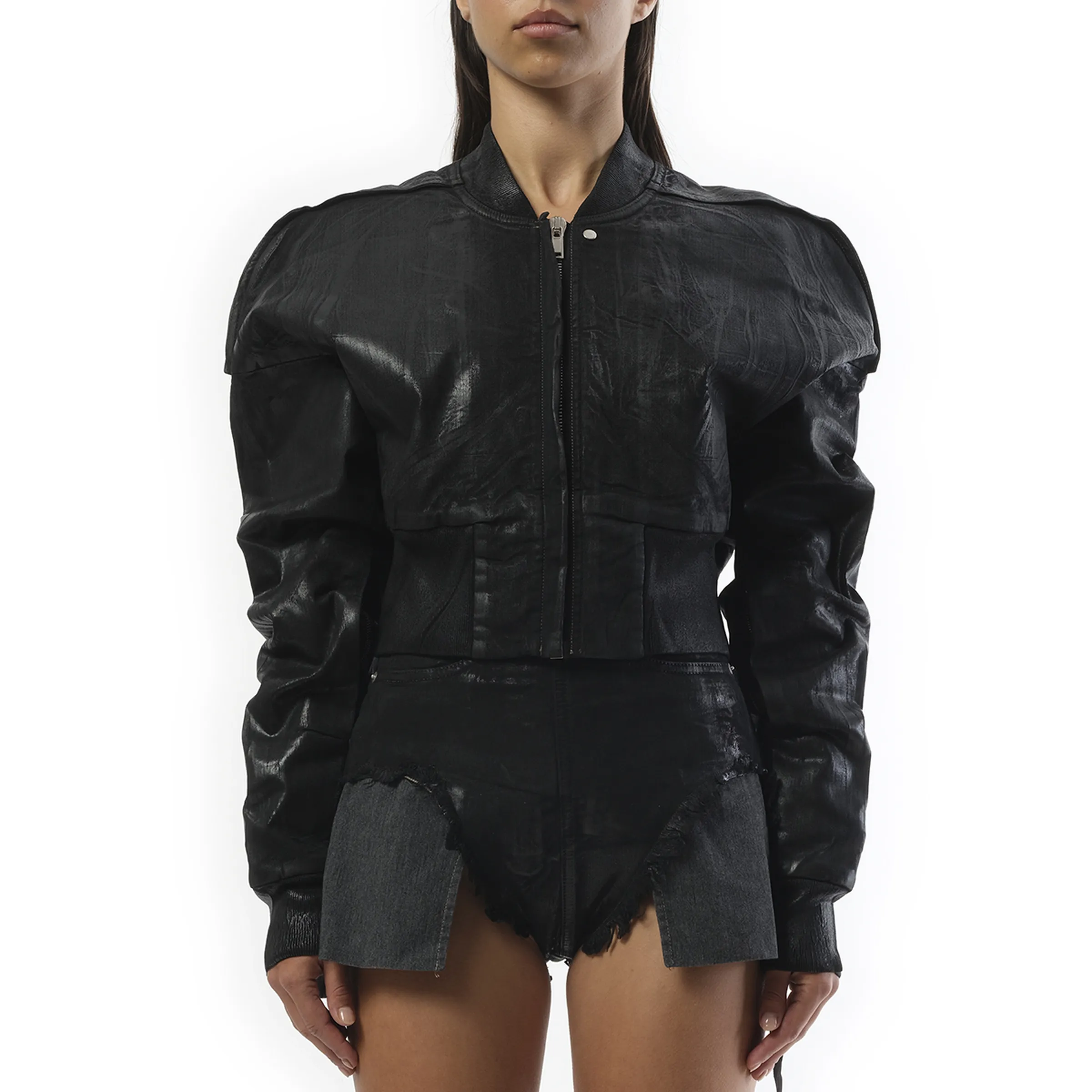 Flight Cropped Denim Jacket in Black sold by MARAIS