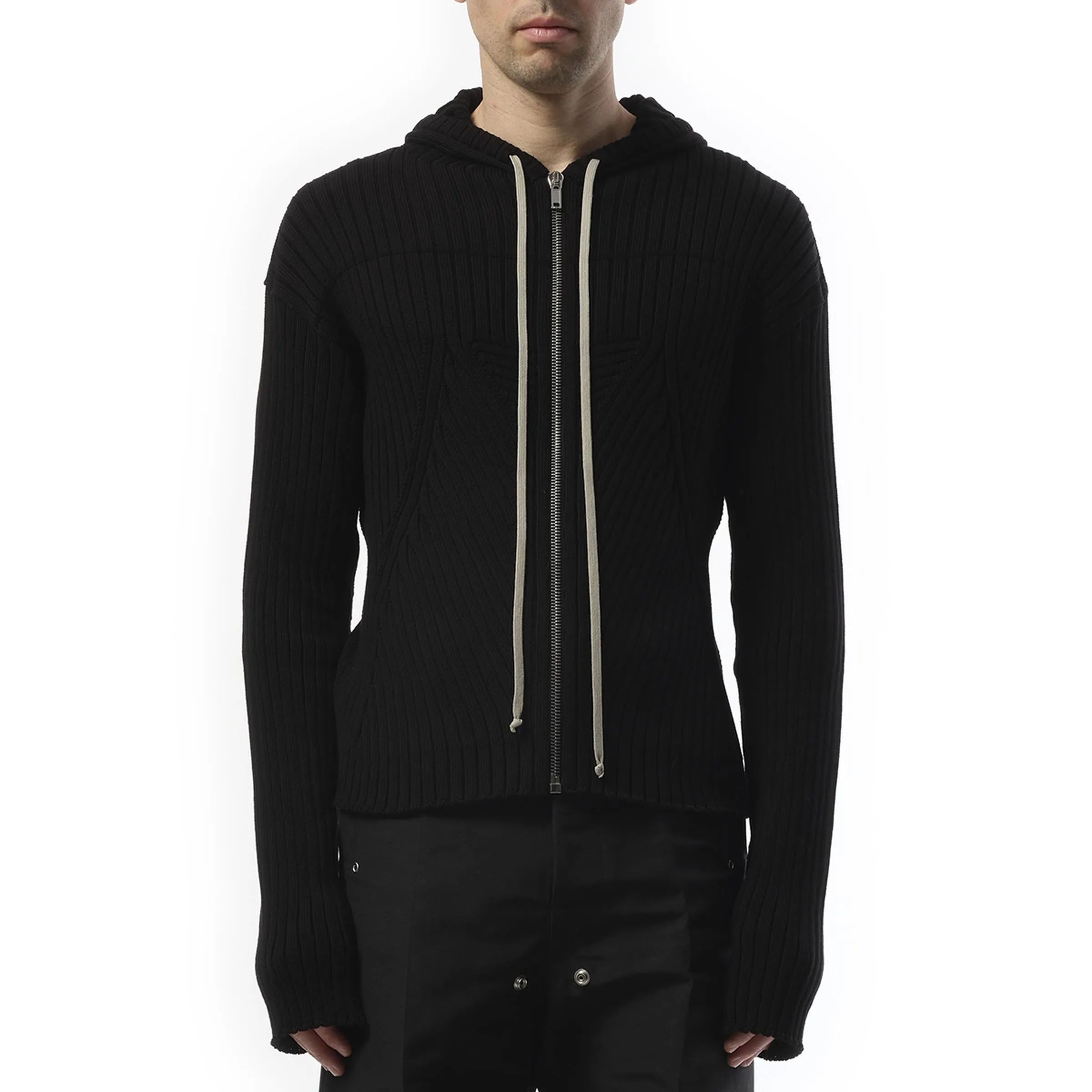 Zipped Knit Hoodie in Black sold by MARAIS