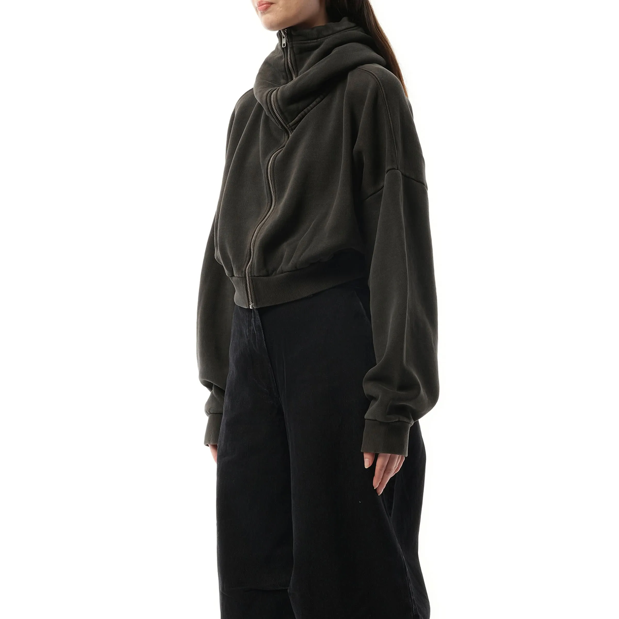 Cropped Full Zip Hoodie in Washed Black sold by MARAIS product image thumbnail 5