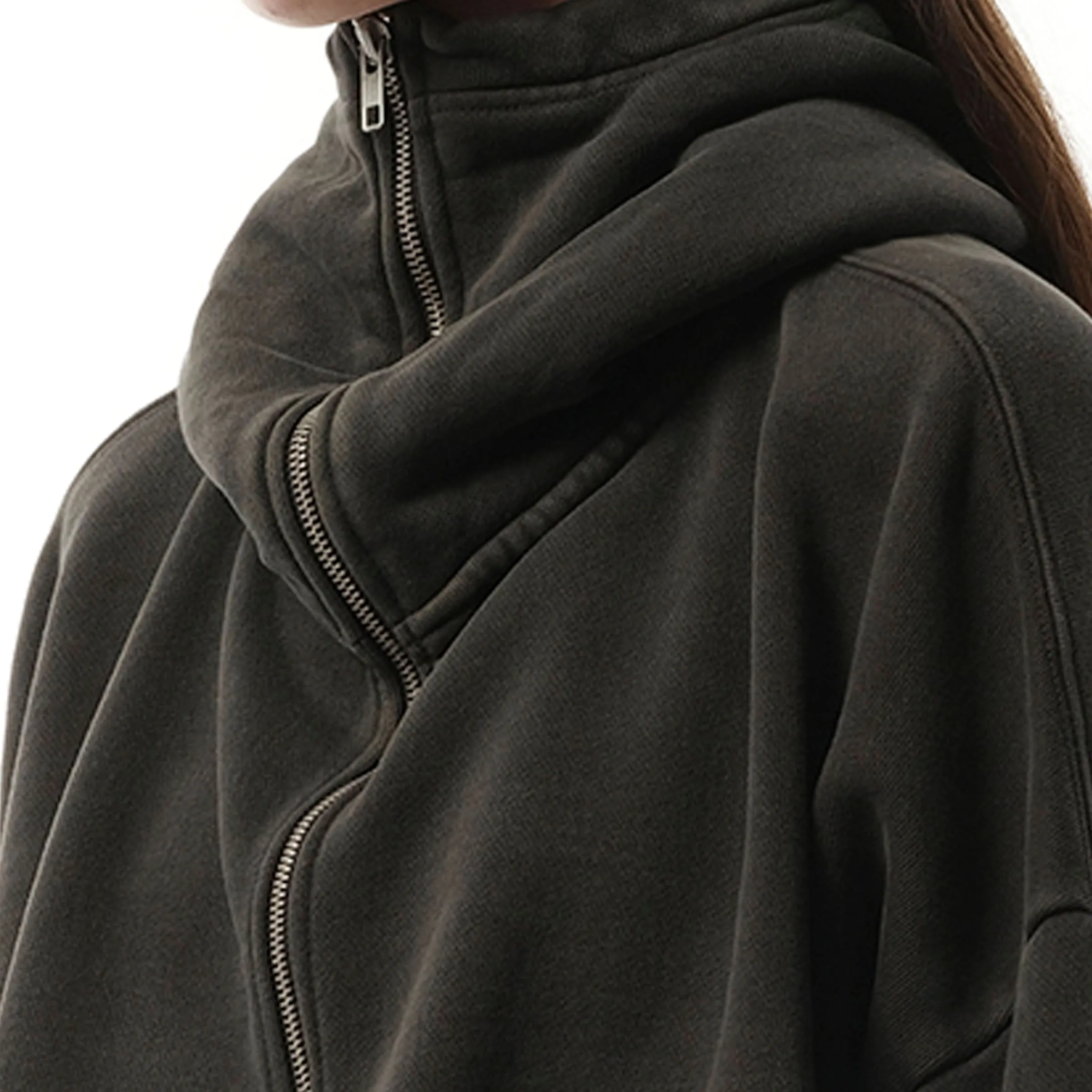 Cropped Full Zip Hoodie in Washed Black sold by MARAIS product image thumbnail 3