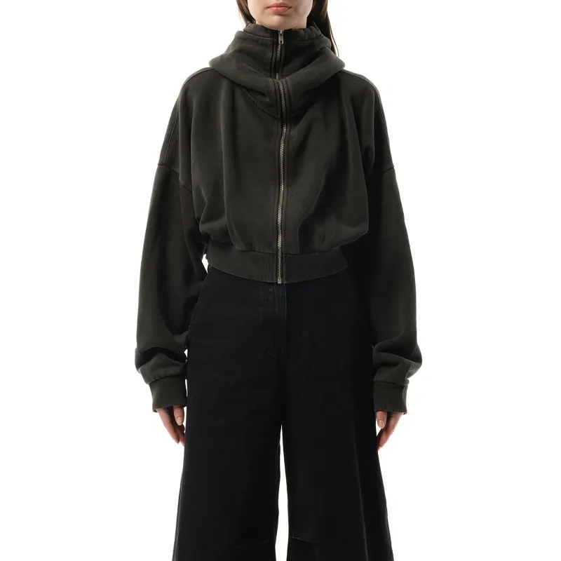Cropped Full Zip Hoodie in Washed Black sold by MARAIS