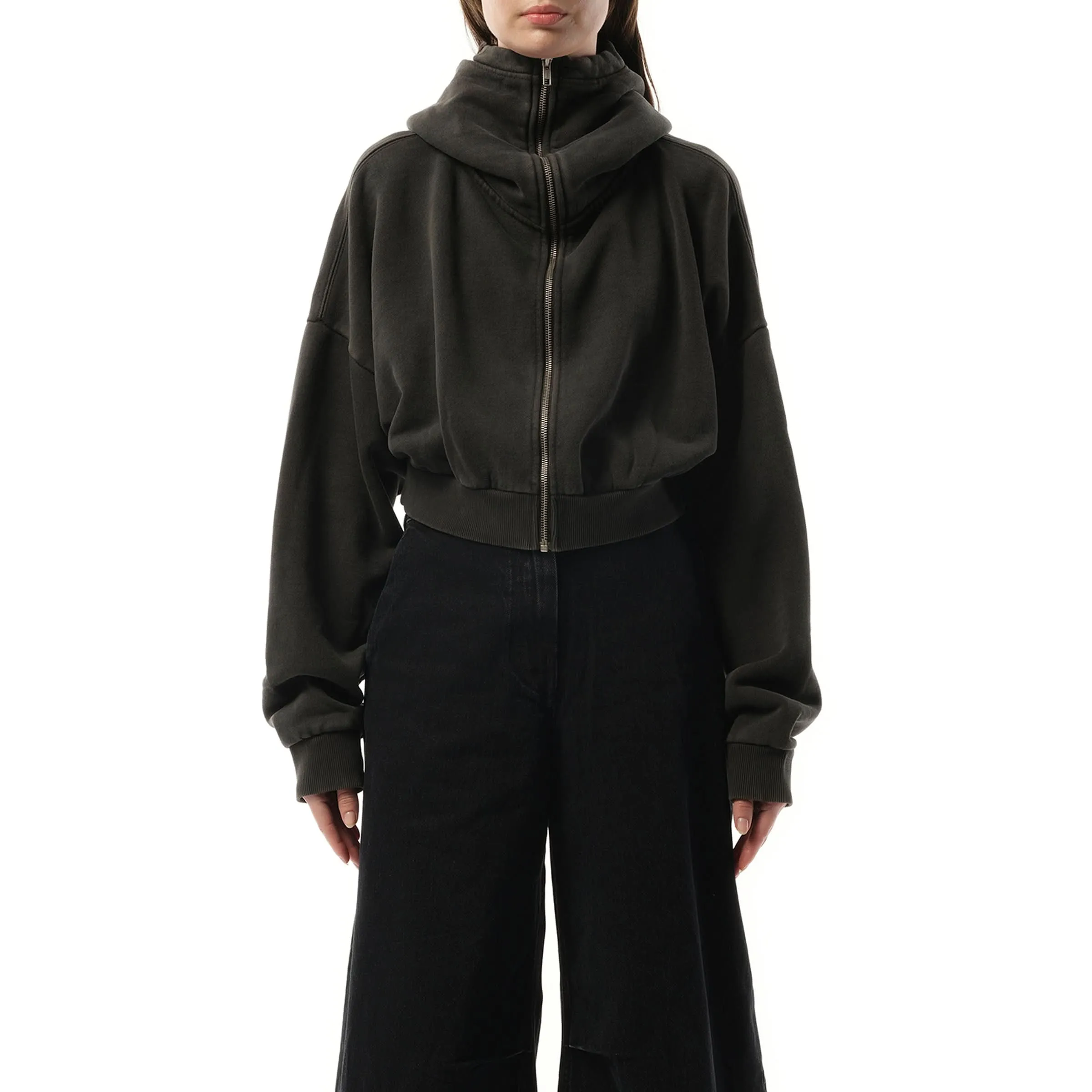 Cropped Full Zip Hoodie in Washed Black sold by MARAIS