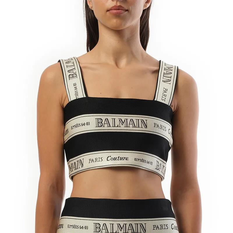 Striped Balmain Jacquard Crop Top in Black/Beige sold by MARAIS