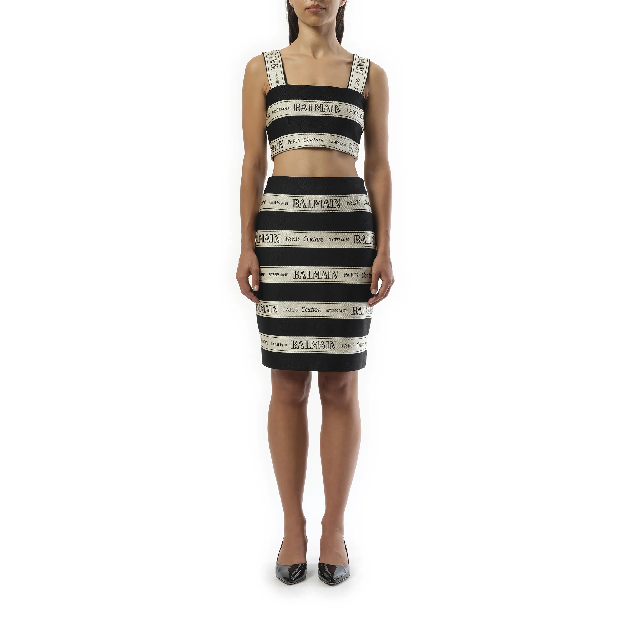 Striped Balmain Jacquard Short Skirt in Black/Beige sold by MARAIS product image thumbnail 4