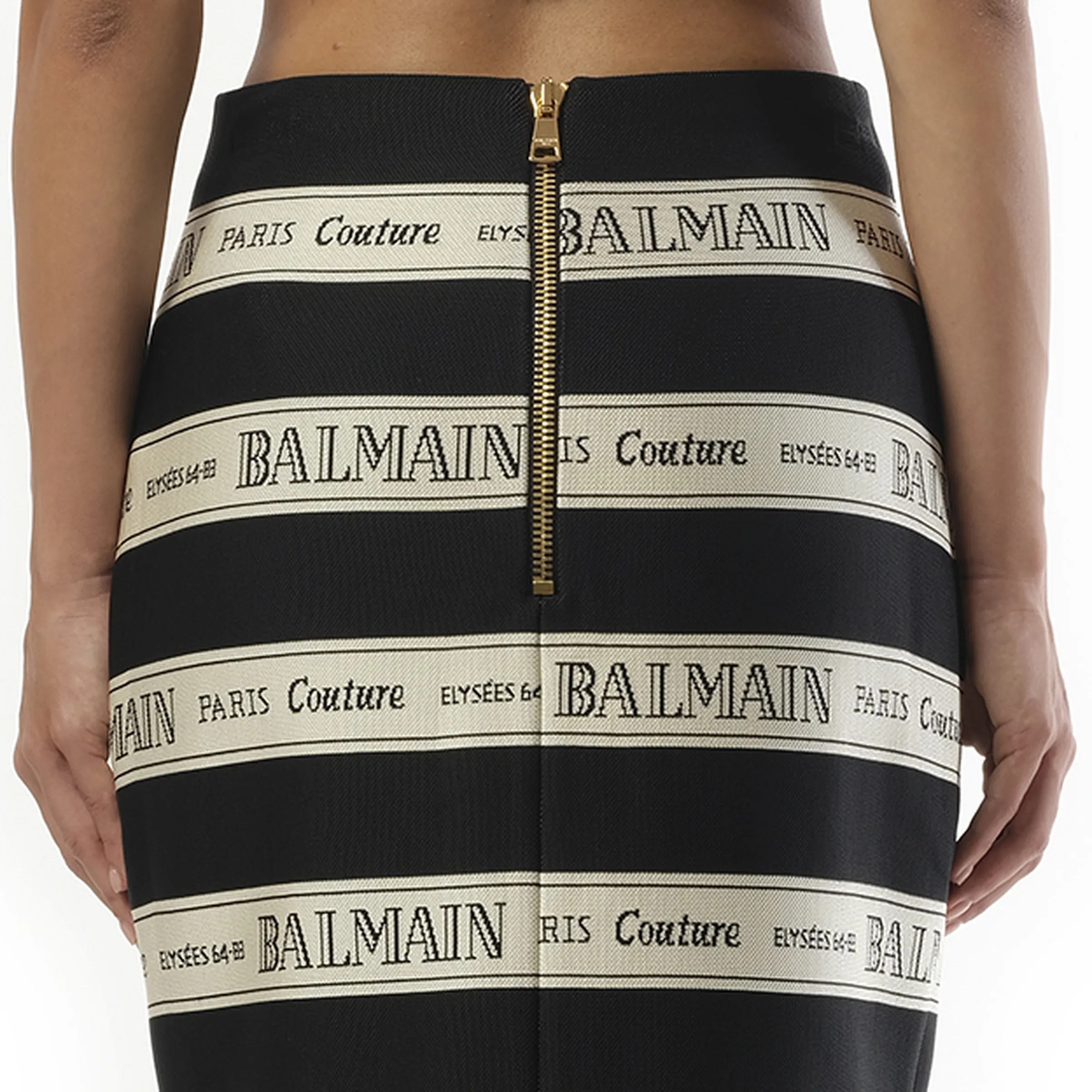 Striped Balmain Jacquard Short Skirt in Black/Beige sold by MARAIS product image thumbnail 3