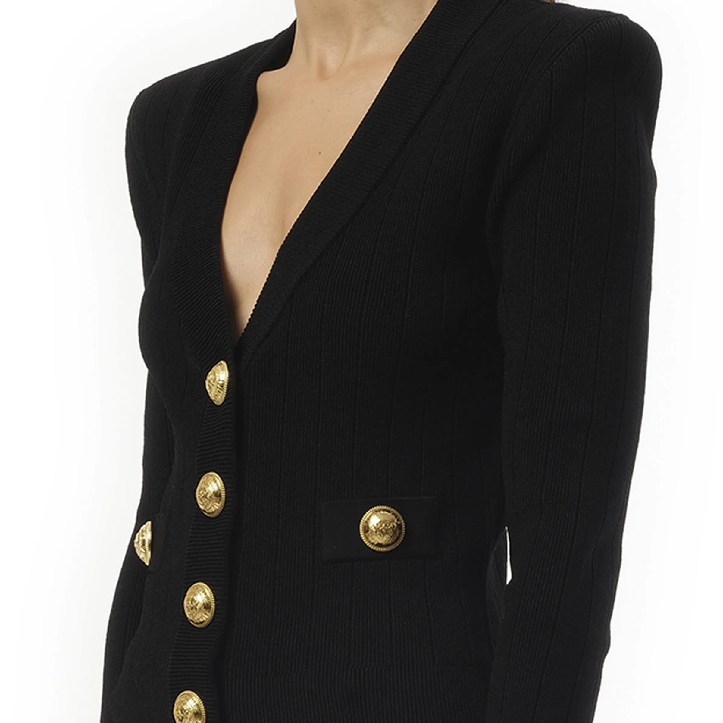 V-Neck 2 Pockets Buttoned Knit Cardigan in Black sold by MARAIS product image thumbnail 3