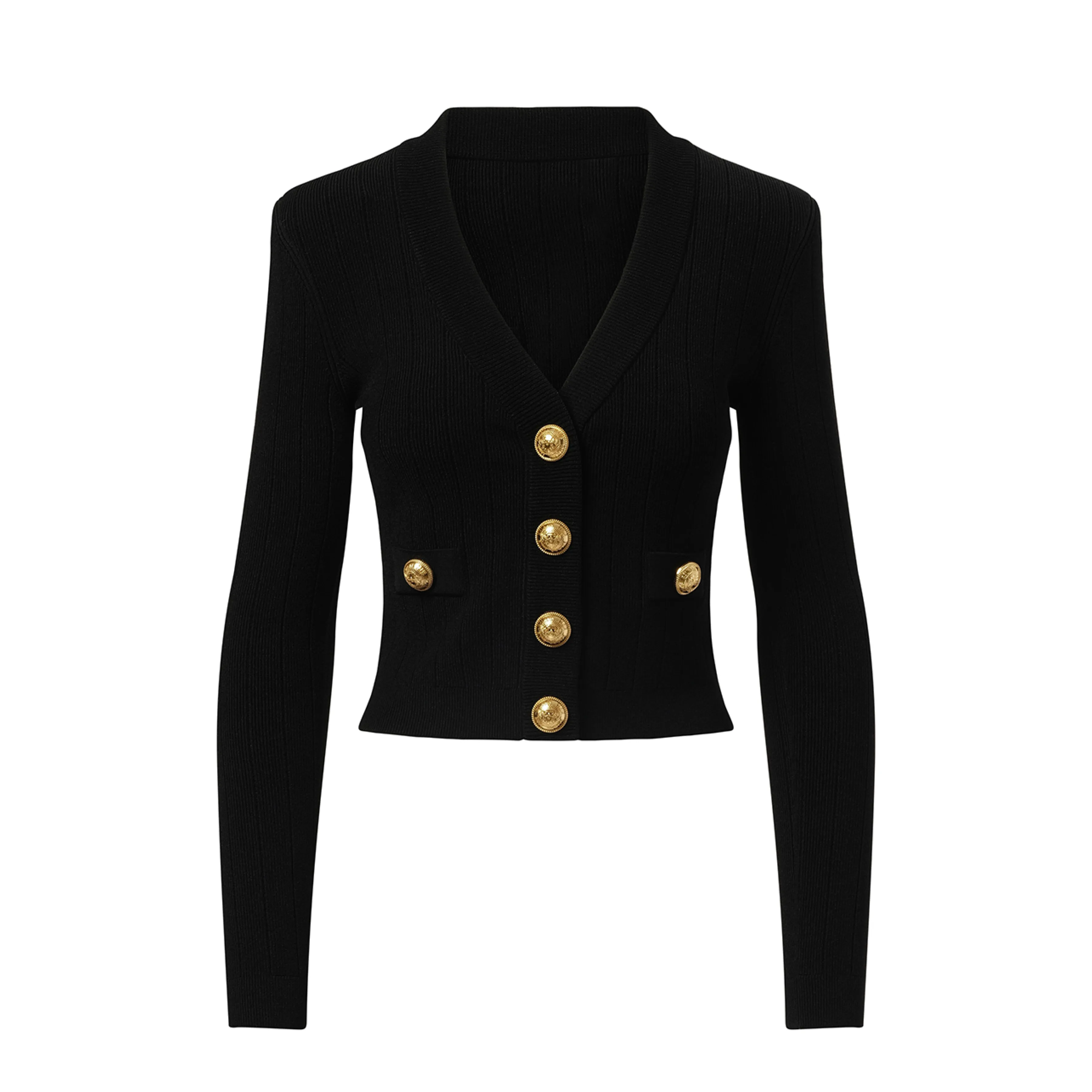 V-Neck 2 Pockets Buttoned Knit Cardigan in Black sold by MARAIS product image thumbnail 2