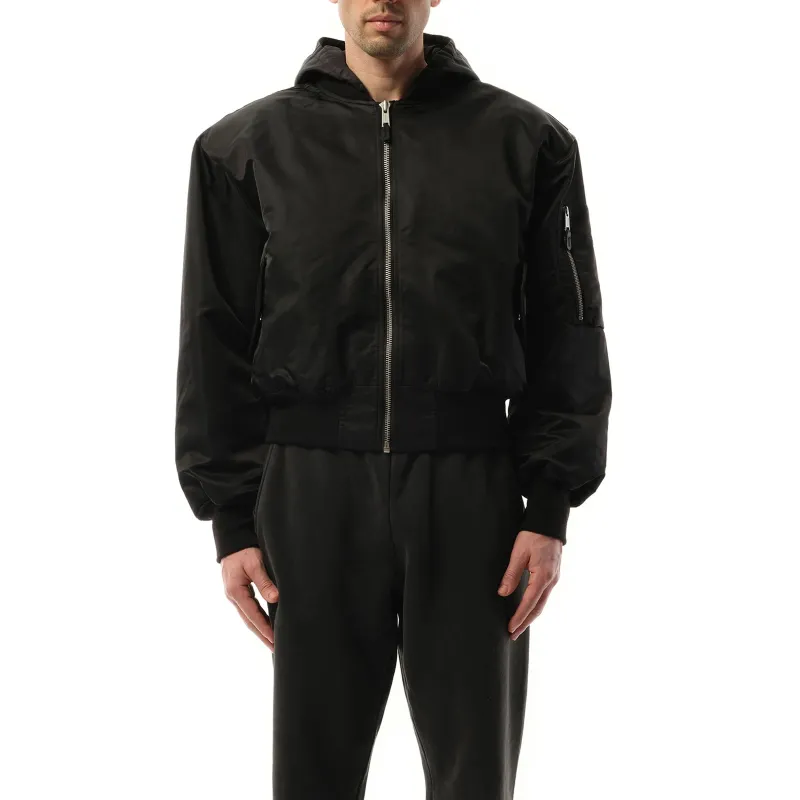 Hooded Broad Bomber Jacket in Oil sold by MARAIS