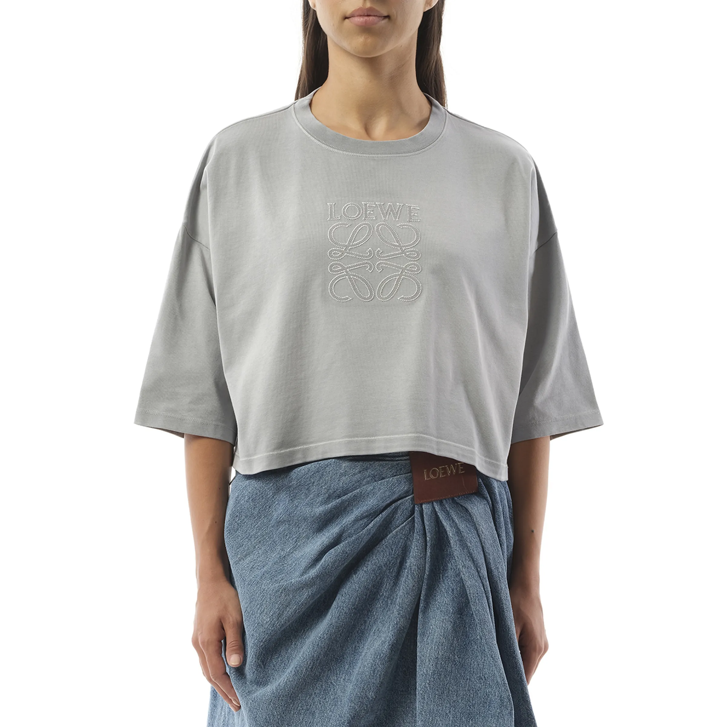 Cropped Anagram T-Shirt in Light Grey sold by MARAIS