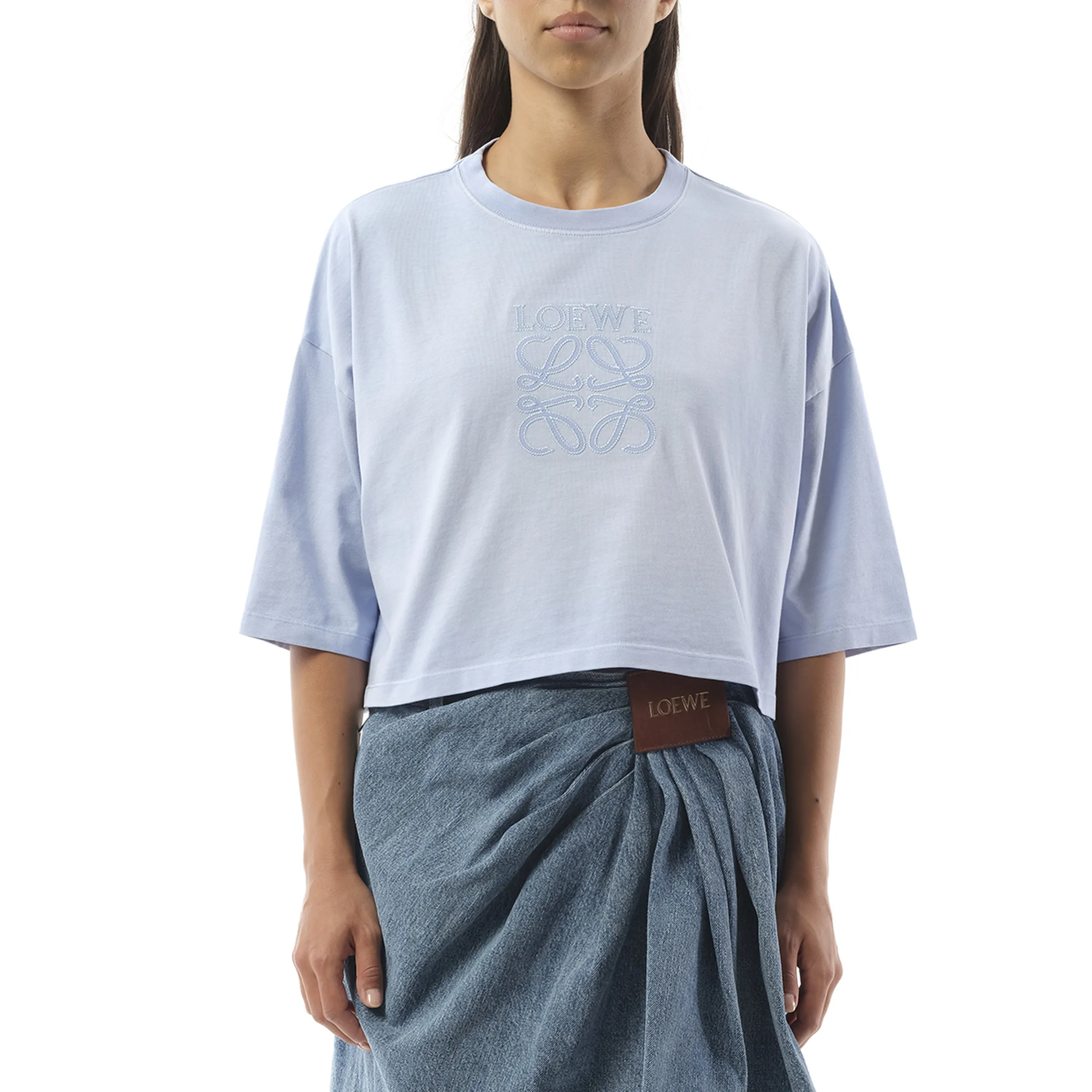 Cropped Anagram T-Shirt in Light Blue sold by MARAIS
