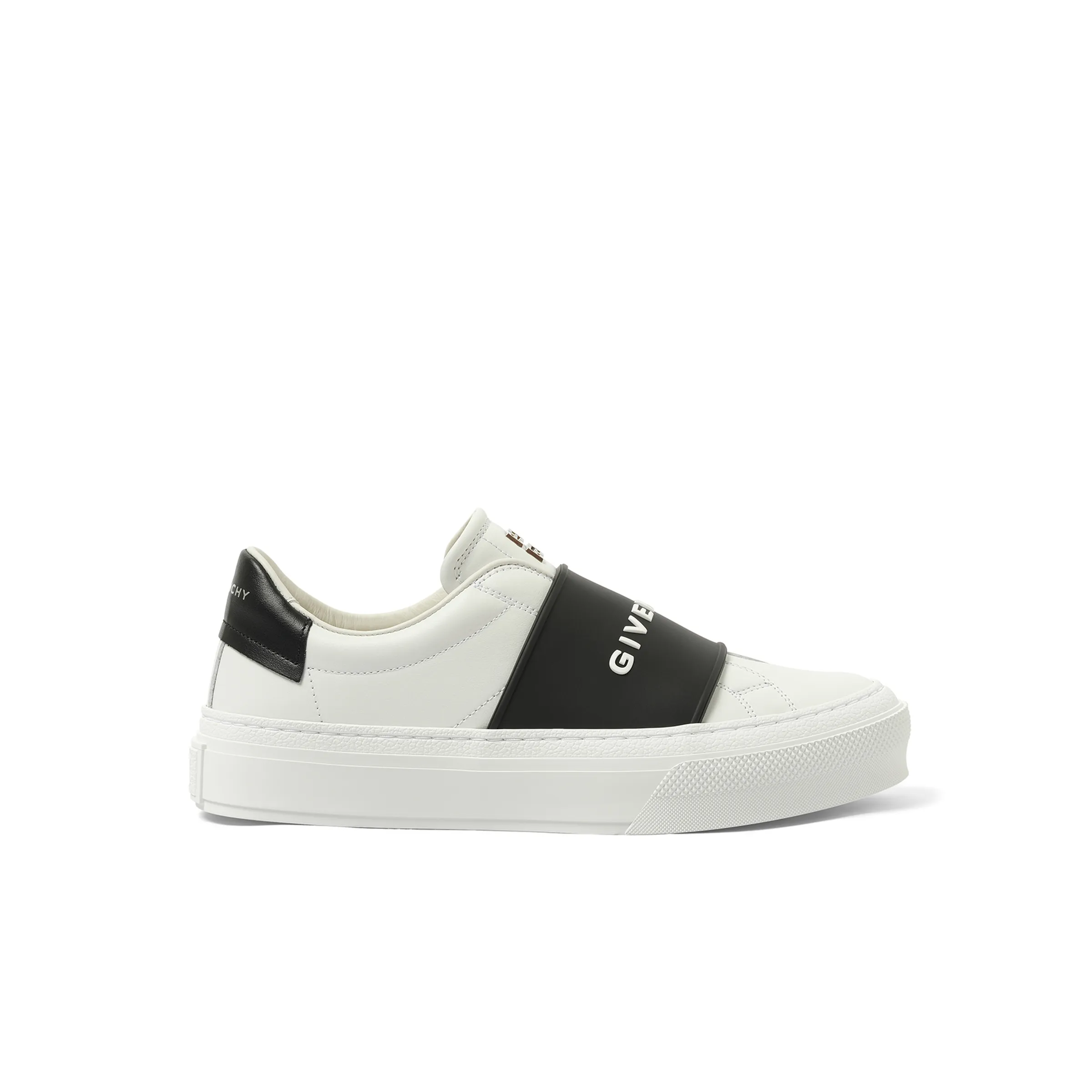 City Sport Elastic Band Sneaker in White/Black sold by MARAIS