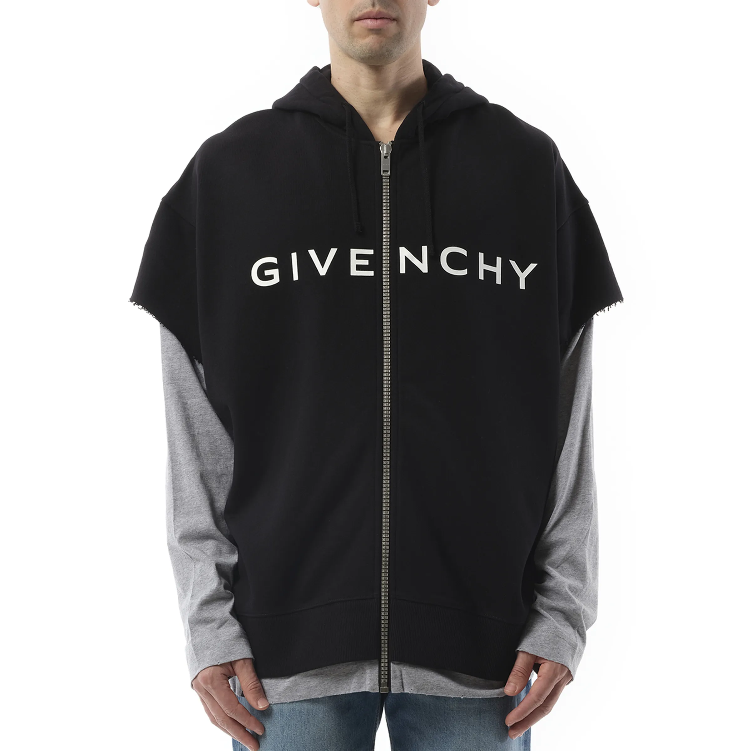 Jersey Multi Layer Hoodie in Black/Grey sold by MARAIS