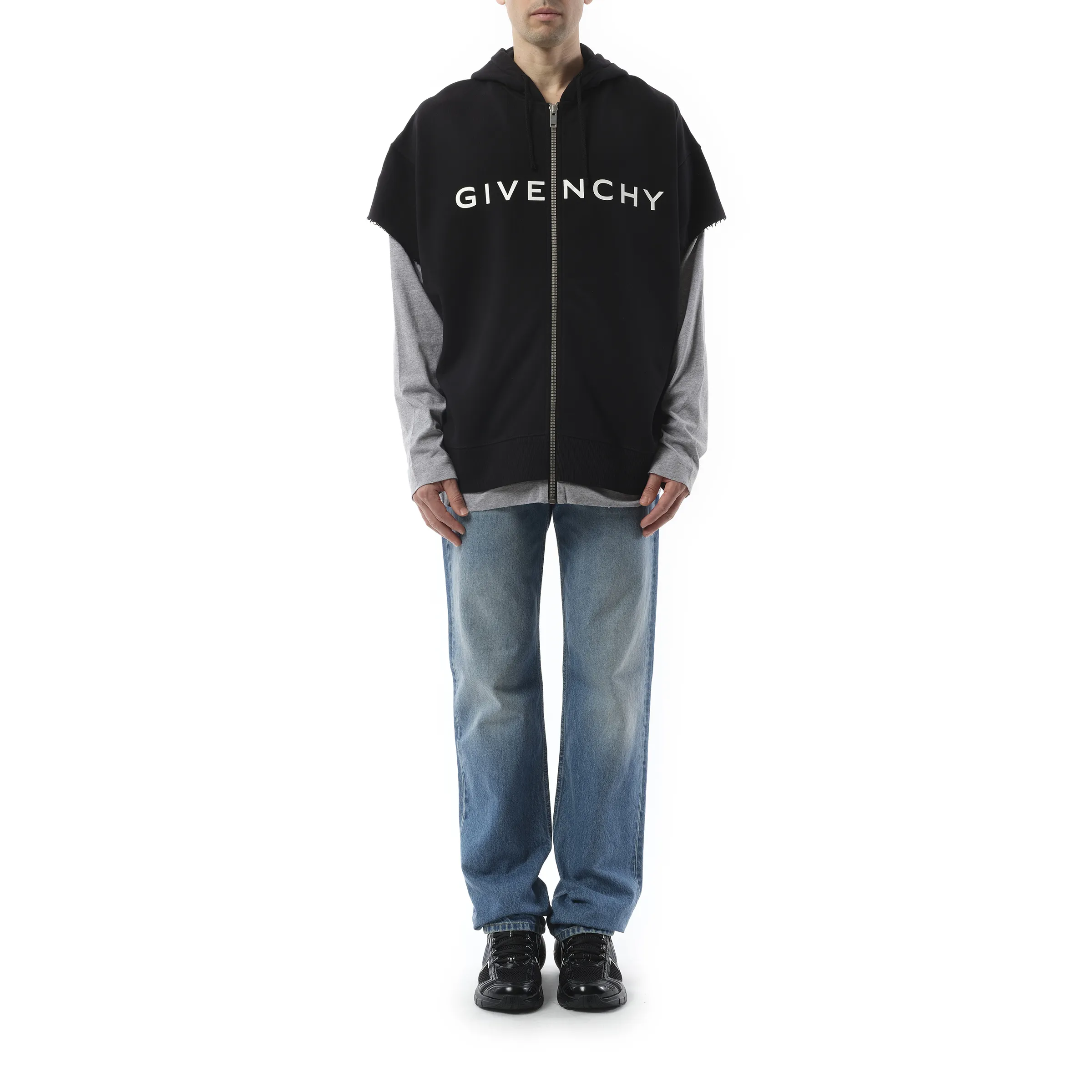 Jersey Multi Layer Hoodie in Black/Grey sold by MARAIS product image thumbnail 4