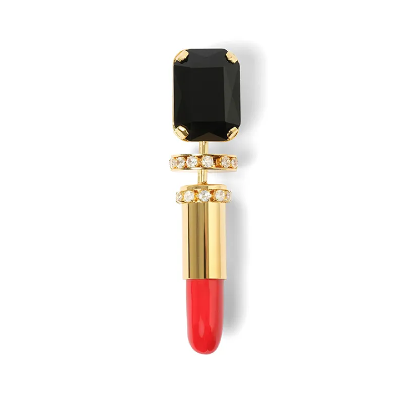 Lipstick Brooch in Black/Gold/Bright Red made by Balmain