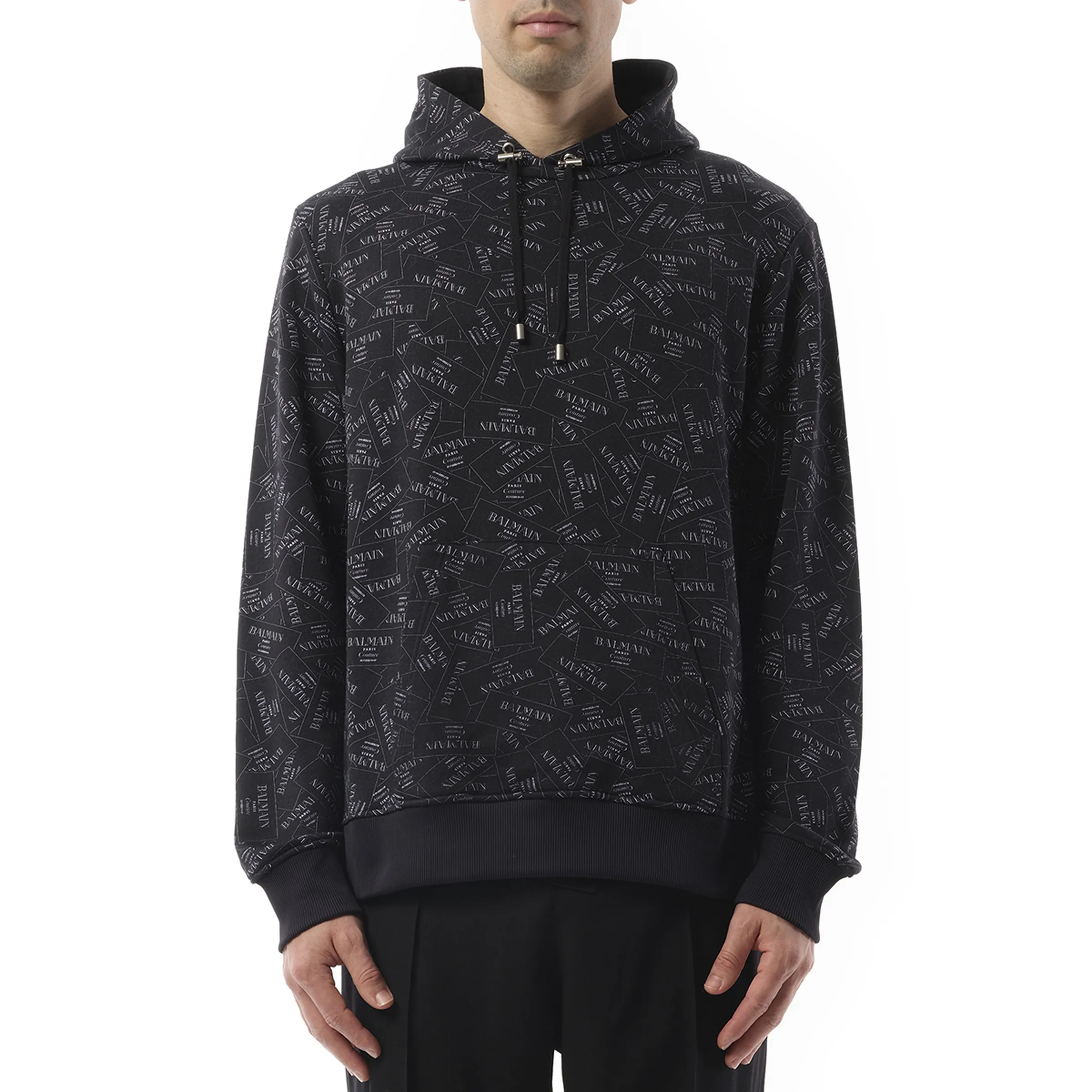 Allover Couture Label Hoodie in Black/White sold by MARAIS