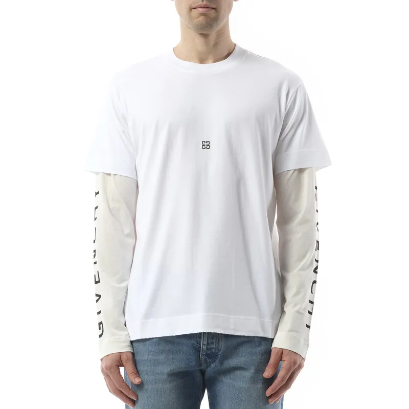 Multi Layer Jersey Long Sleeve T-Shirt in White/Ecru sold by MARAIS
