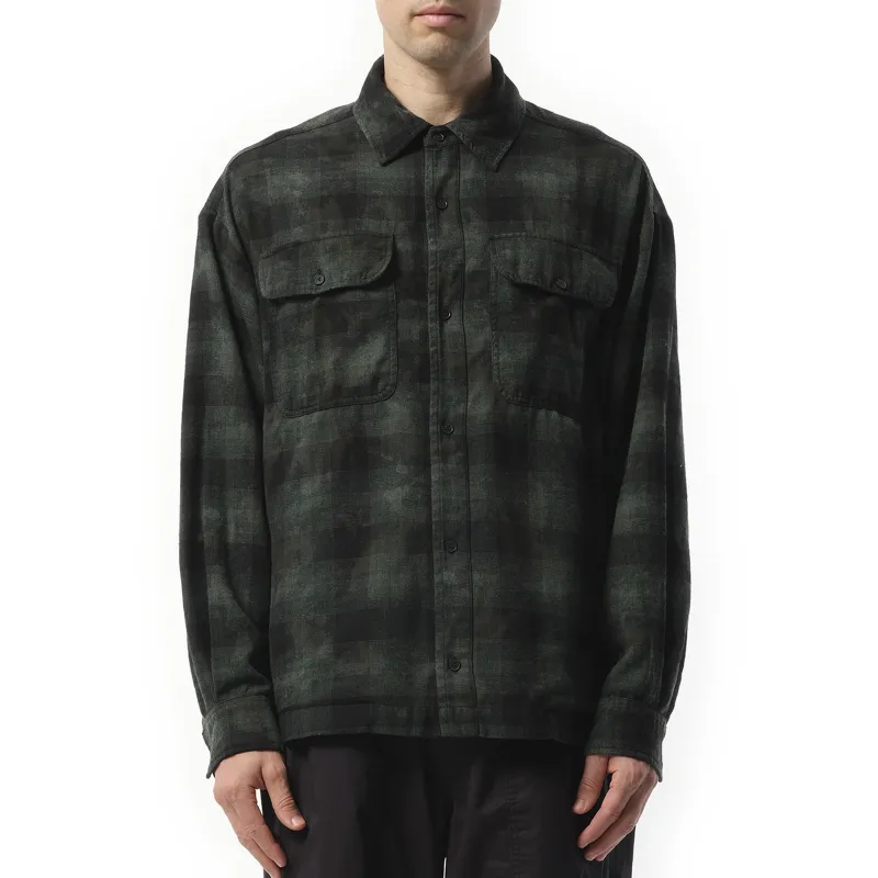 Curved Logo Check Shirt in Military Green sold by MARAIS