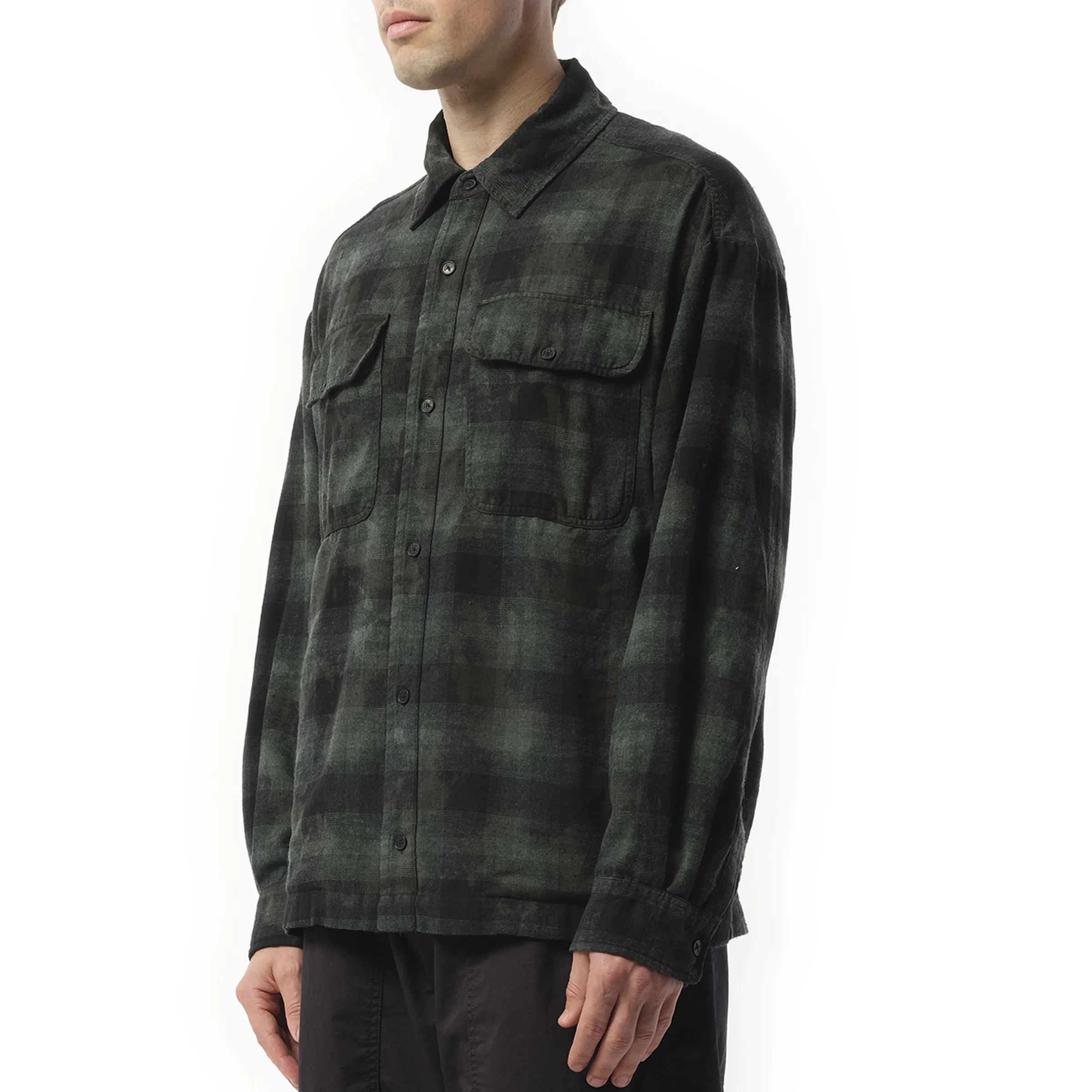Curved Logo Check Shirt in Military Green sold by MARAIS product image thumbnail 5