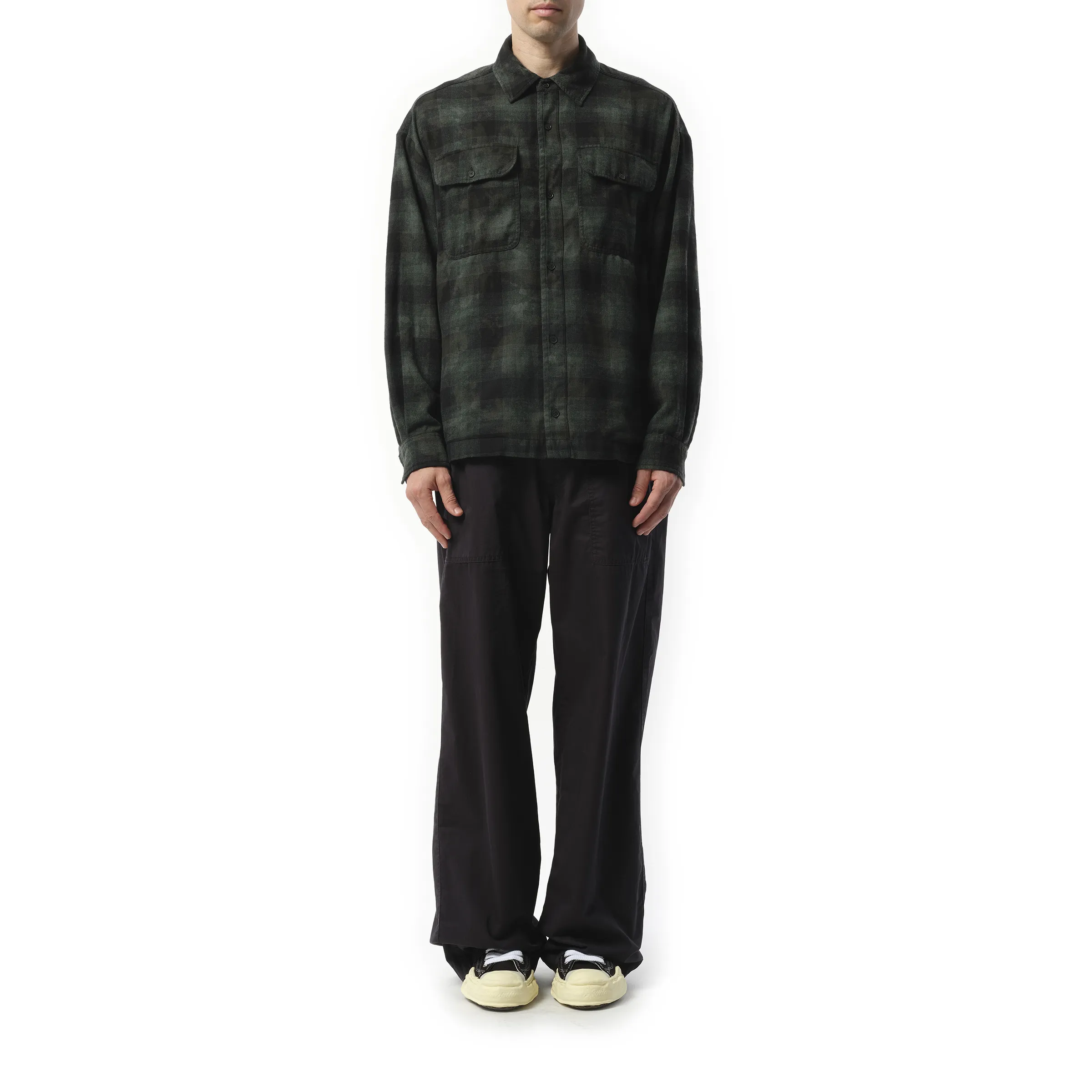 Curved Logo Check Shirt in Military Green sold by MARAIS product image thumbnail 4