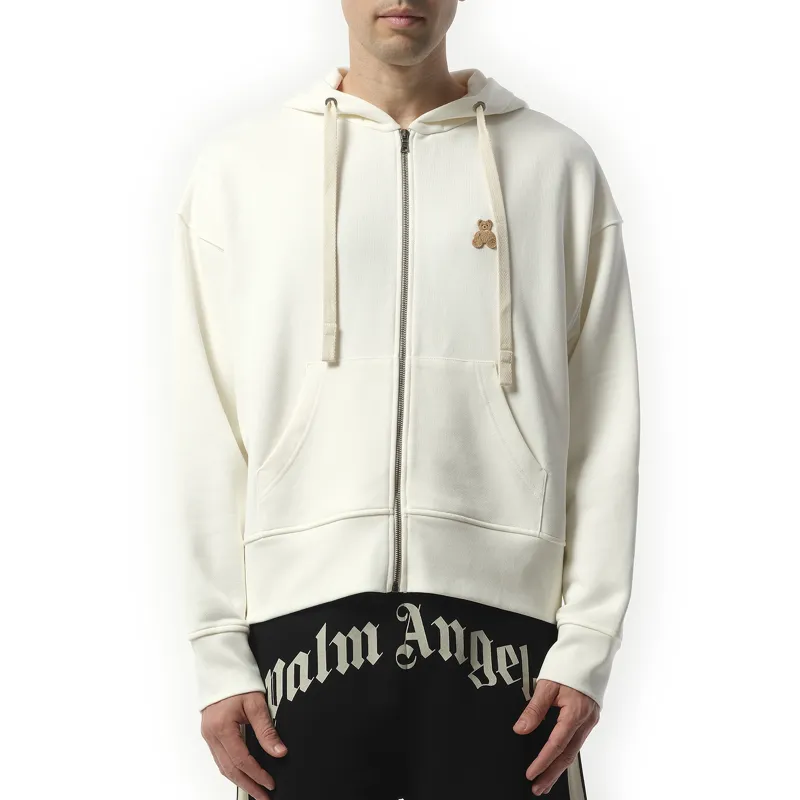 Bear in Mind Zipped Hoodie in Off White/Brown sold by MARAIS