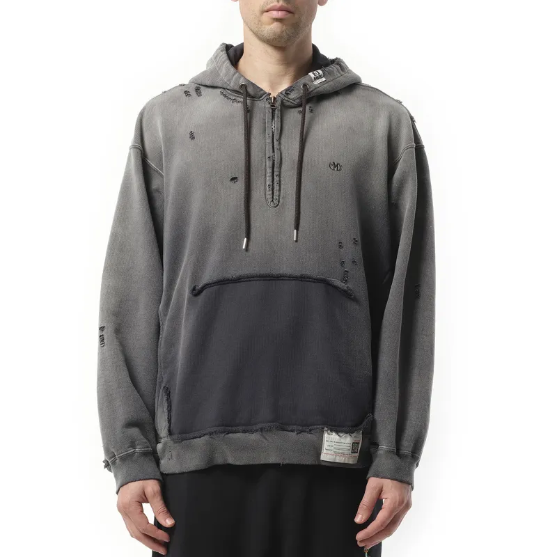 Sun Faded Half Zip Hoodie in Black made by Maison MIHARA YASUHIRO