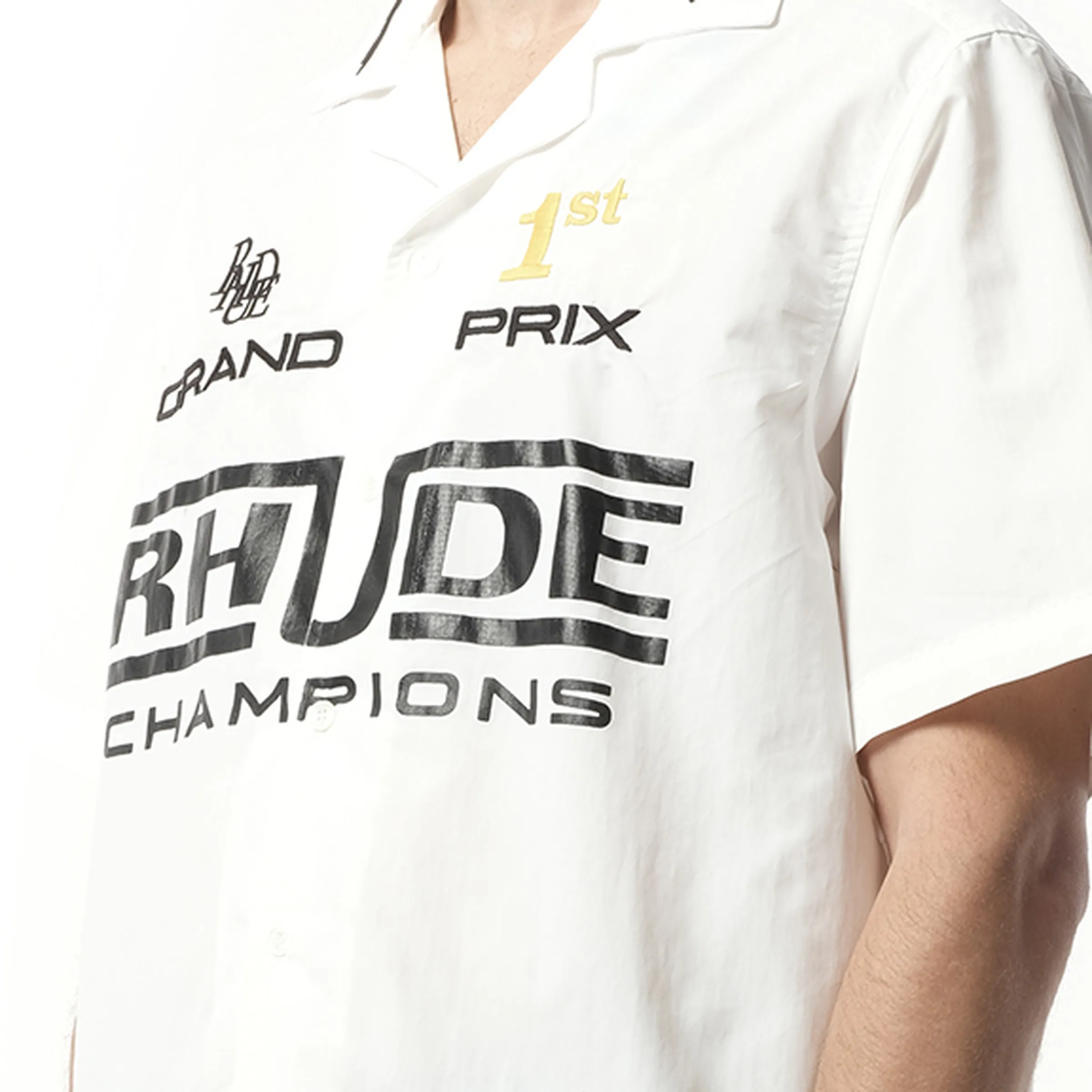 Rhude Champions Snap Shirt in White sold by MARAIS product image thumbnail 3