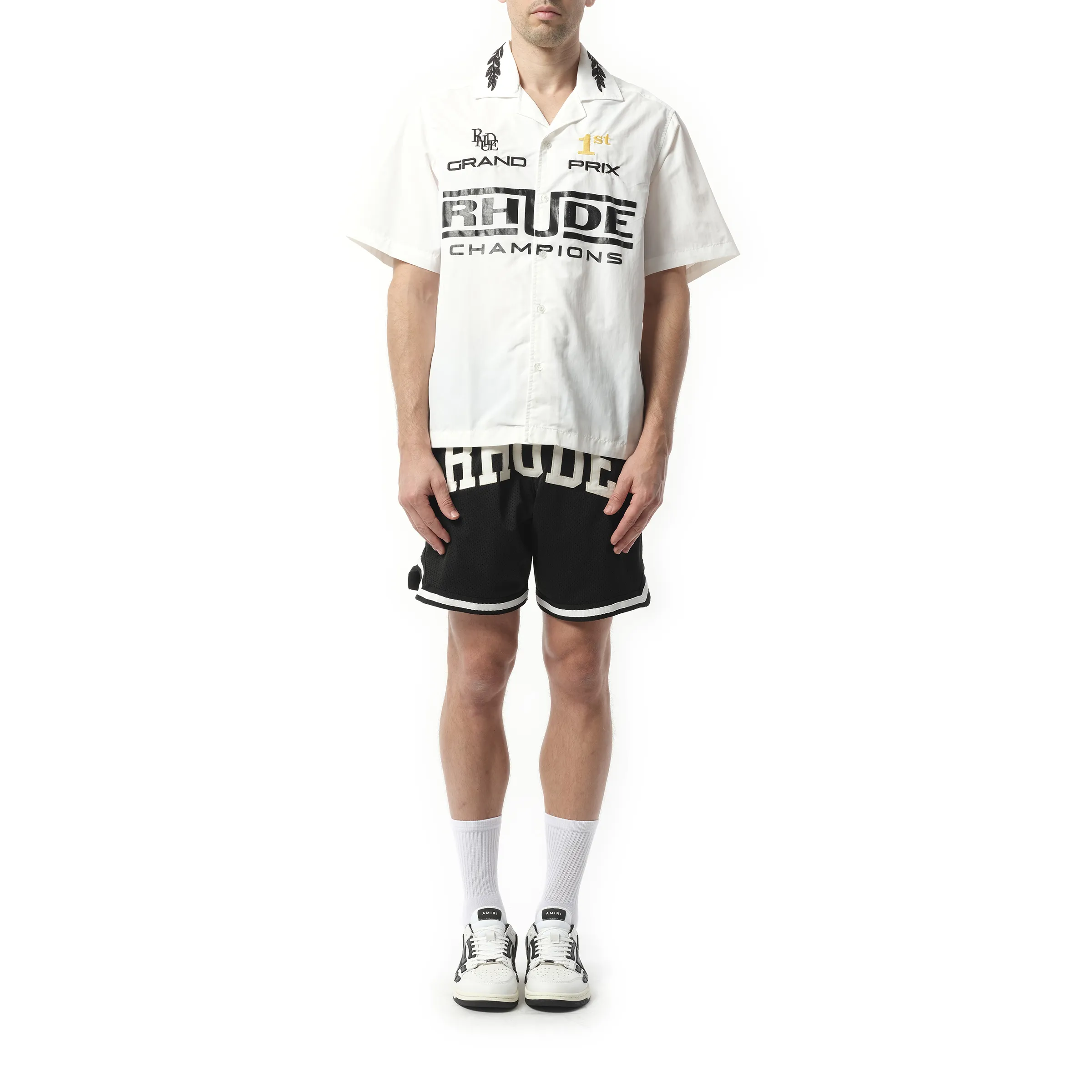 Rhude Champions Snap Shirt in White sold by MARAIS product image thumbnail 4