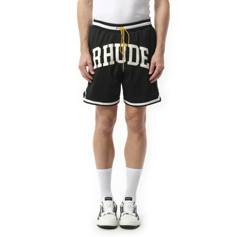 Rhude Collegiate Basketball Shorts in Black/White made by Rhude
