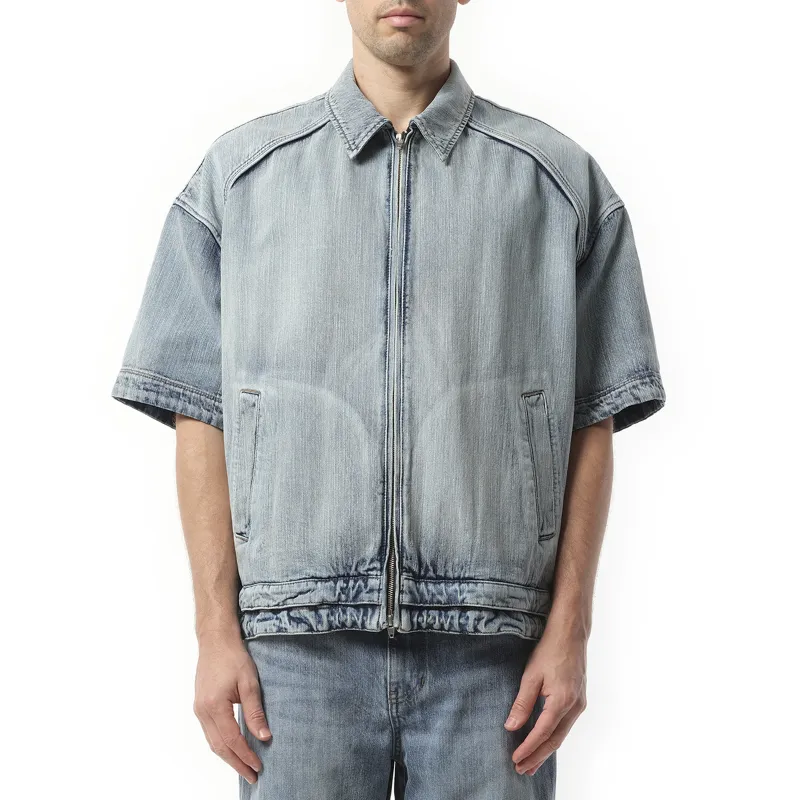 Denim Short Sleeve Shirt in Blue sold by MARAIS