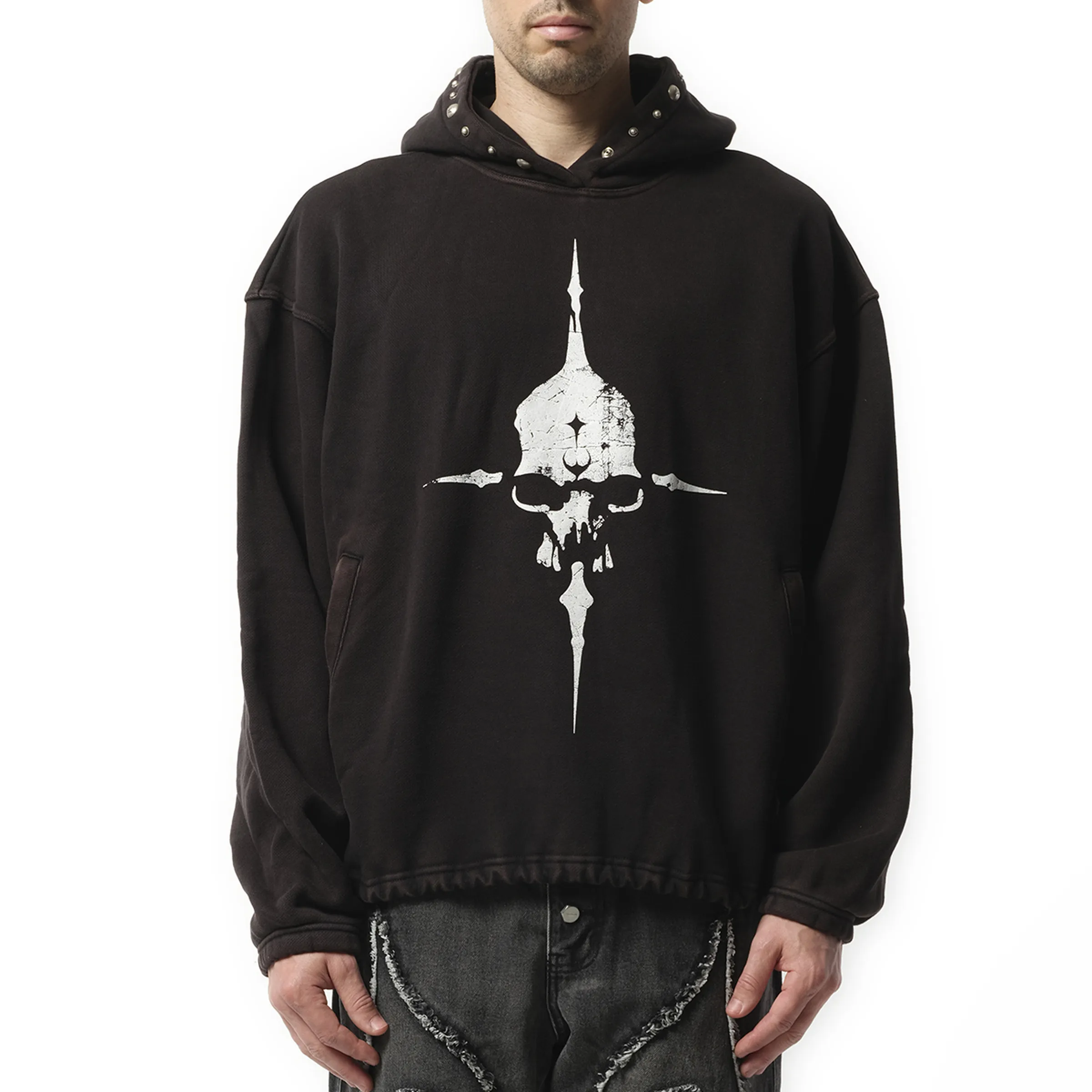 Peace Stud Hoodie in Black sold by MARAIS