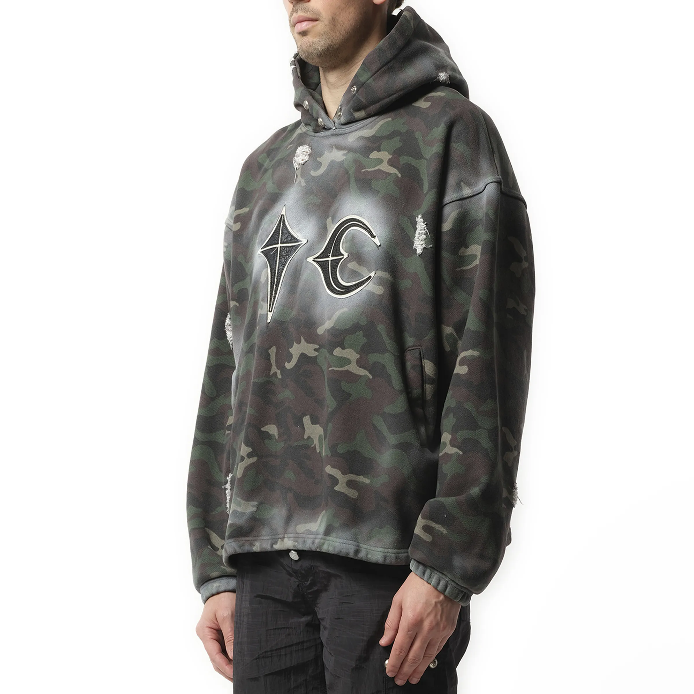 Sprayed Camoflage Rock Hoodie in Camo sold by MARAIS product image thumbnail 5